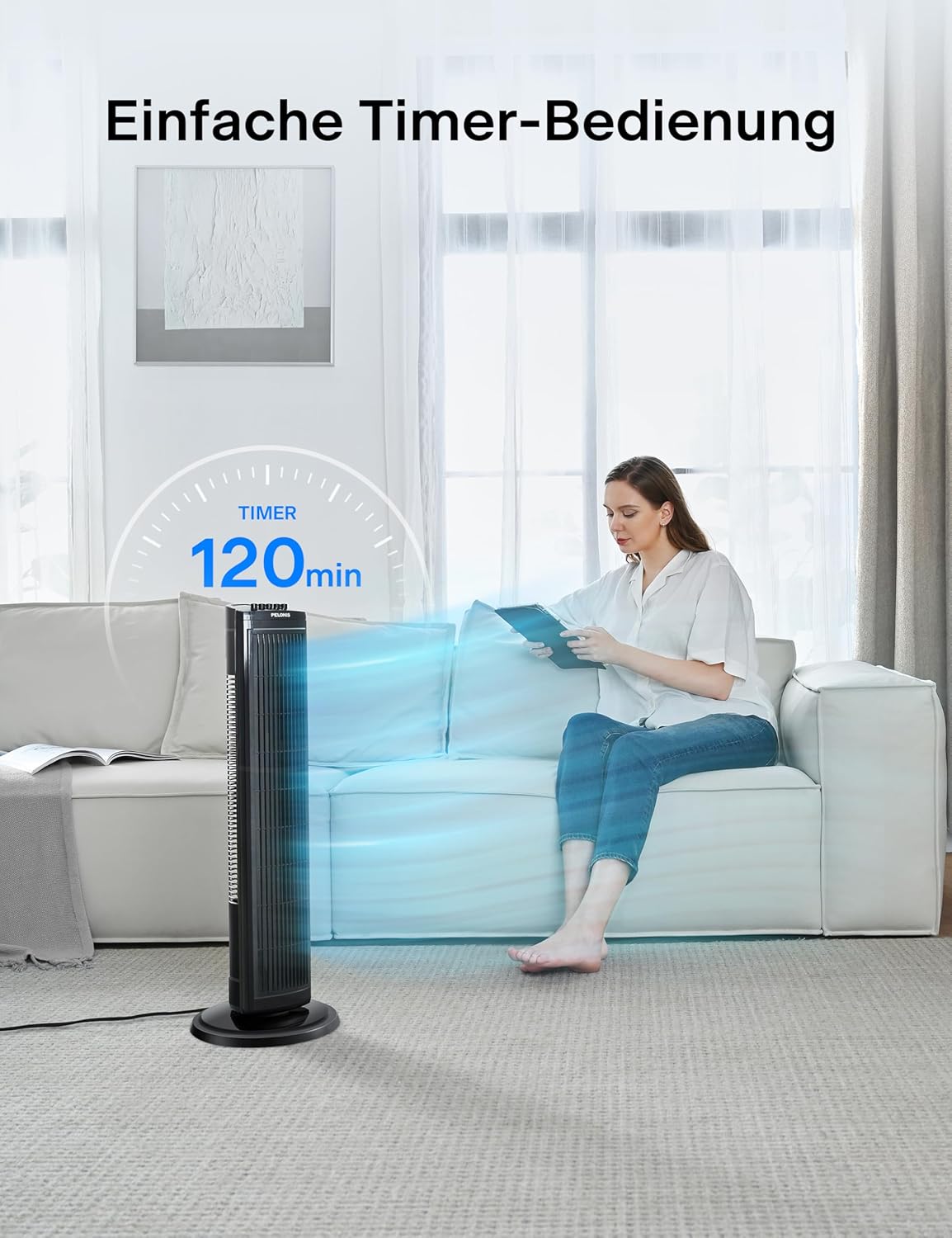 Oszillierender Turmventilator, 76CM Turmventilator, Black