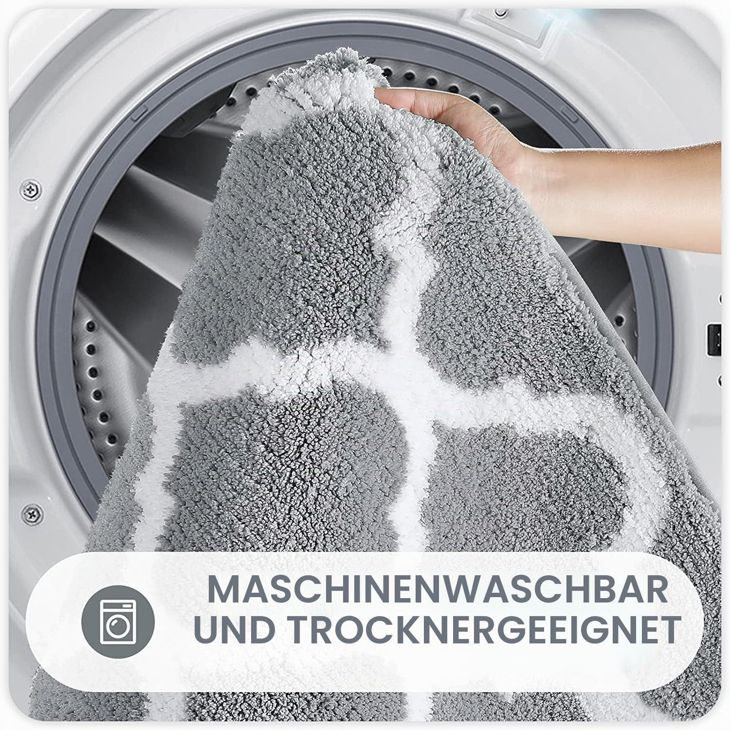 2-teiliges Badematten-Set, 50 x 60 cm (U-förmig) + 50 x 76 cm (Rechteckig) Grau