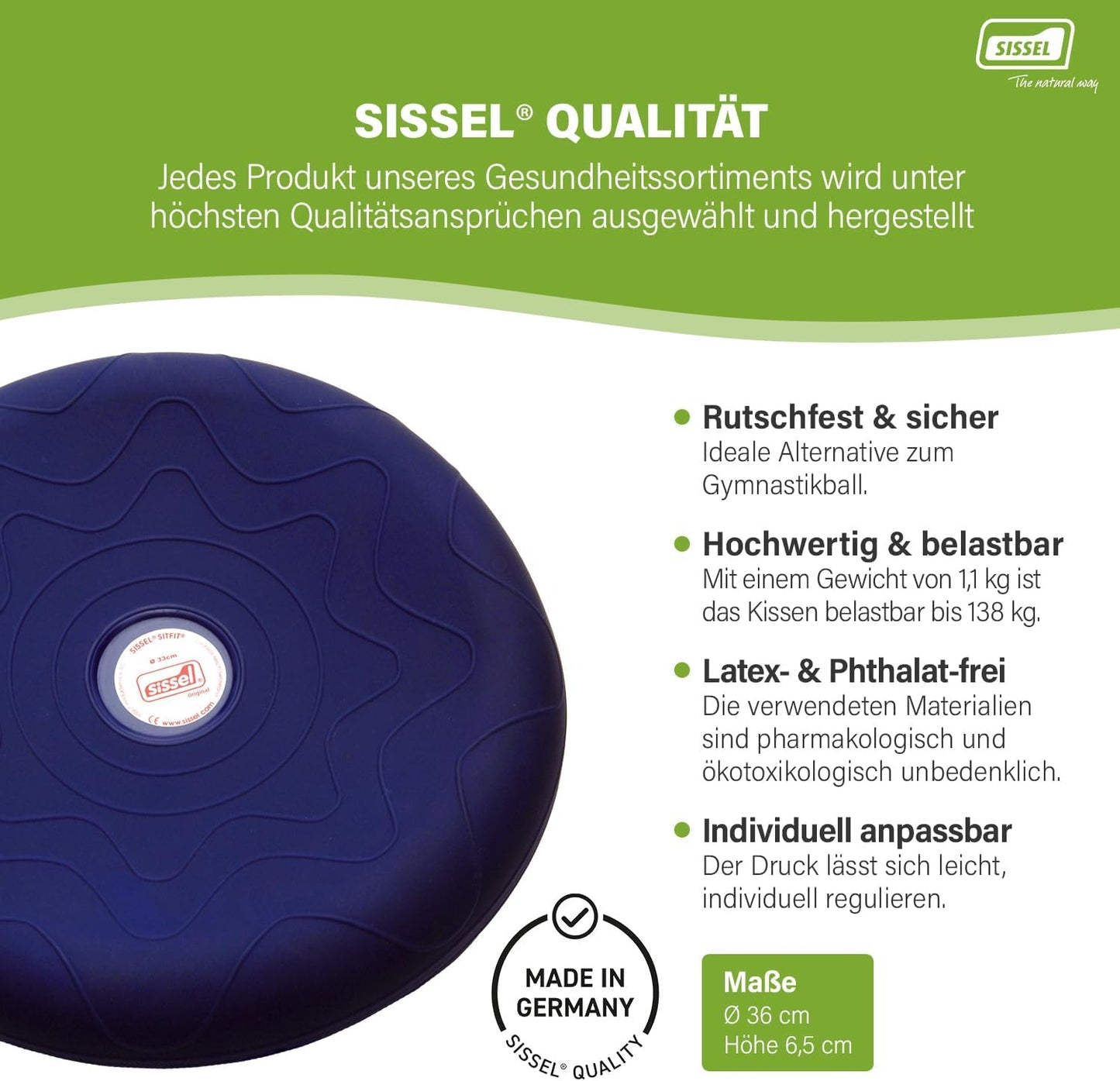 Luftgefülltes Balancekissen für aktives Sitzen, 36 cm Blau