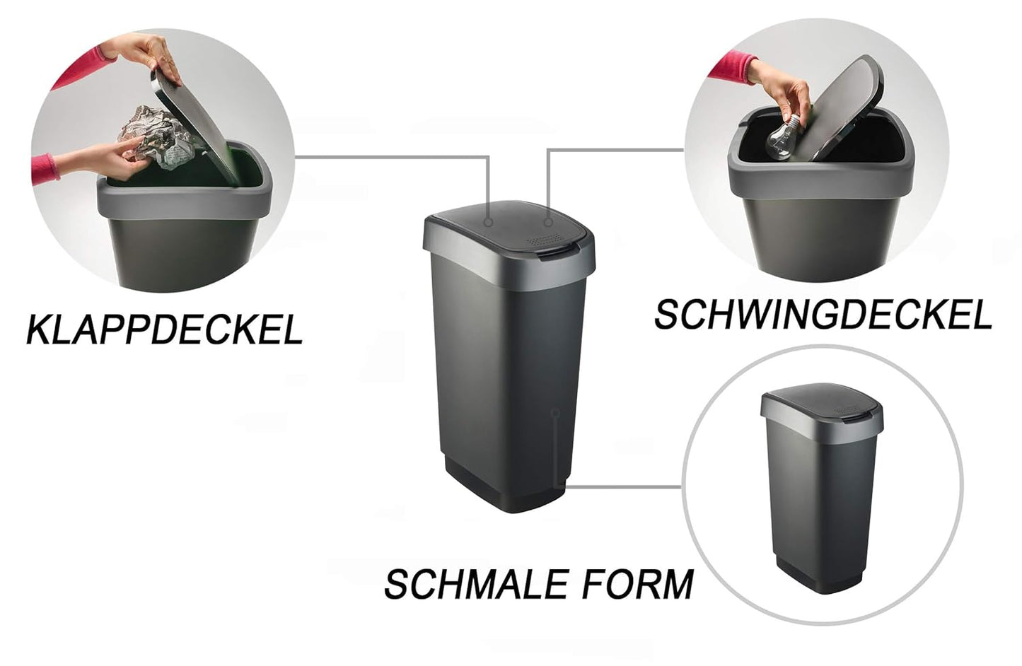 Twist Mülleimer mit Schwing- und Klappdeckel, Silber/Anthrazit