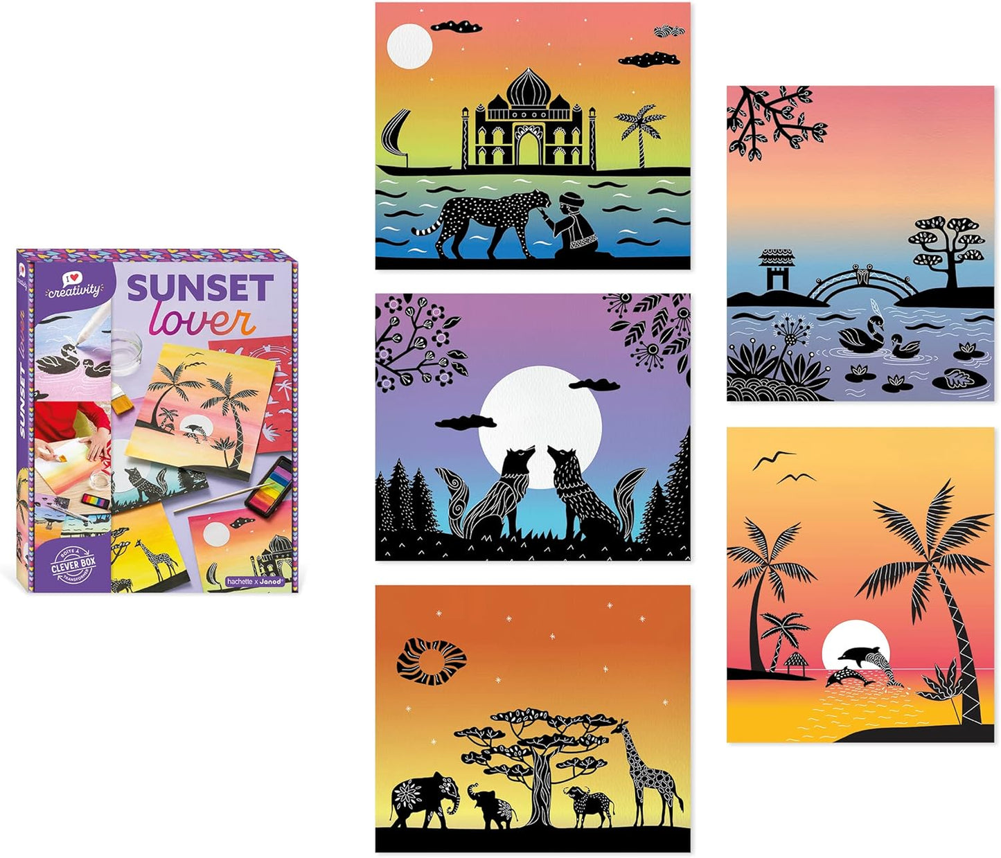 Sunset Lover Aquarell- und Schablonenmalset für Kinder, Sunset Lover