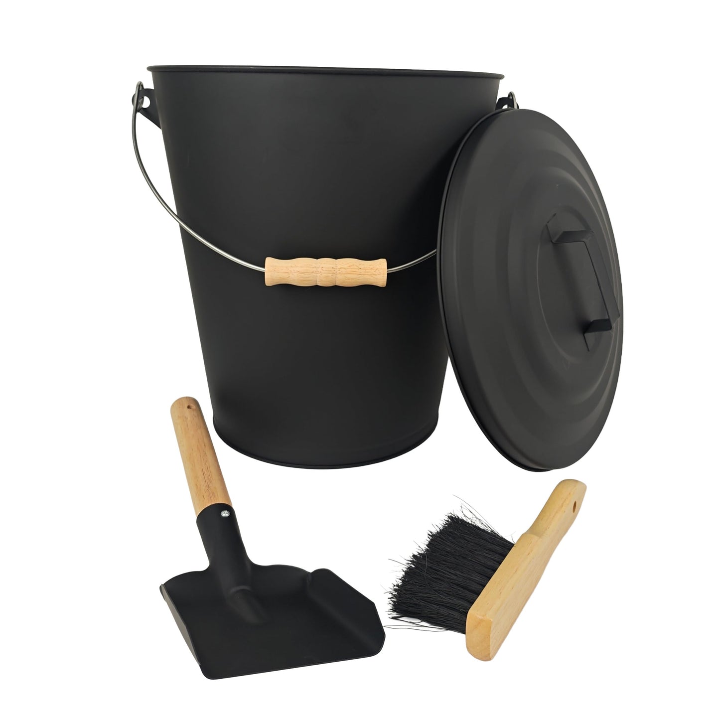Ascheeimer mit Feger & Schaufel, 24 Liter