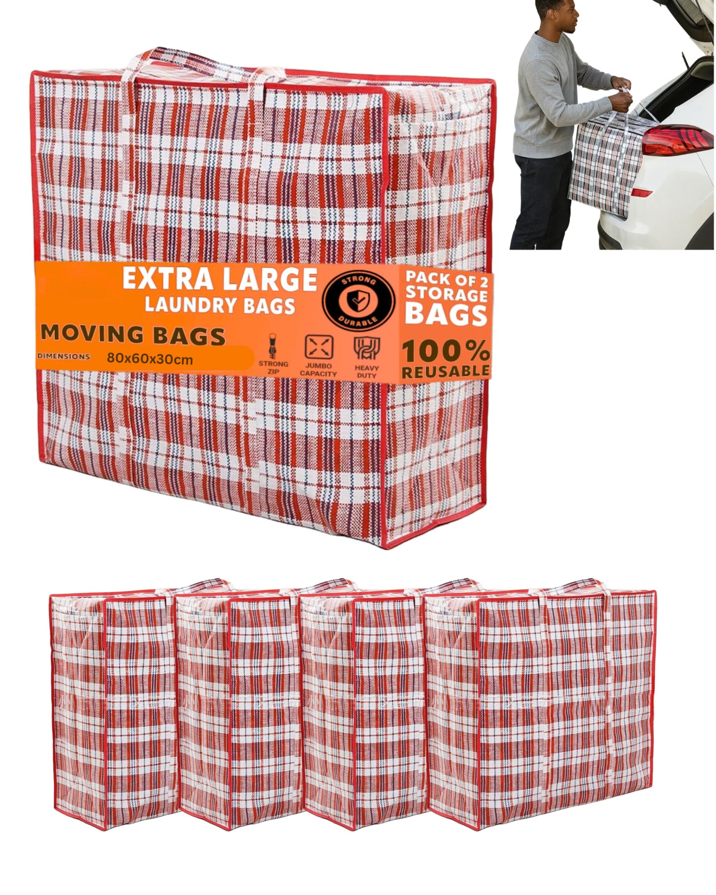 Extra grosse Umzugstasche, 140L, 5er-Set, 5x Rot
