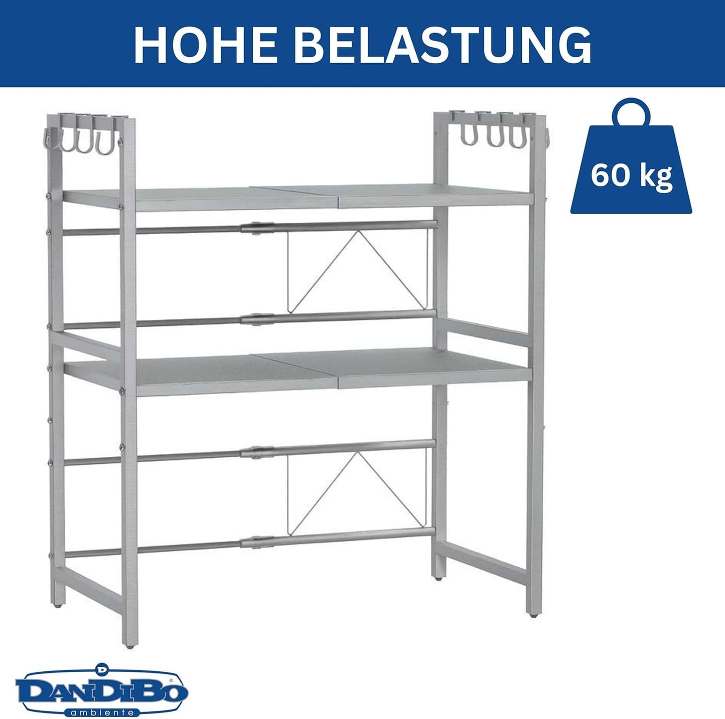 Verstellbares 3-stufiges Mikrowellenregal, Silber/Edelstahl 3 Stufig, Höhe 78 cm