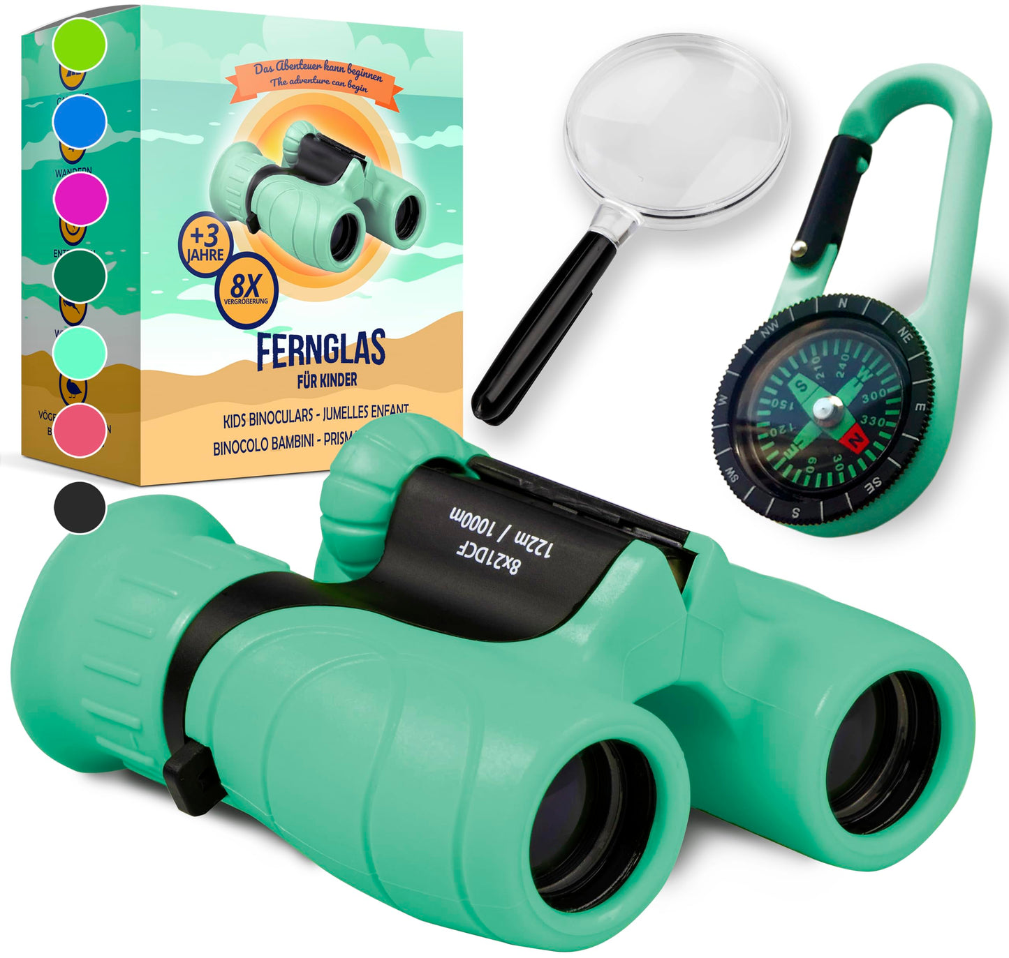 Fernglas für Kinder inklusive Lupe & Kompass, mintgrün
