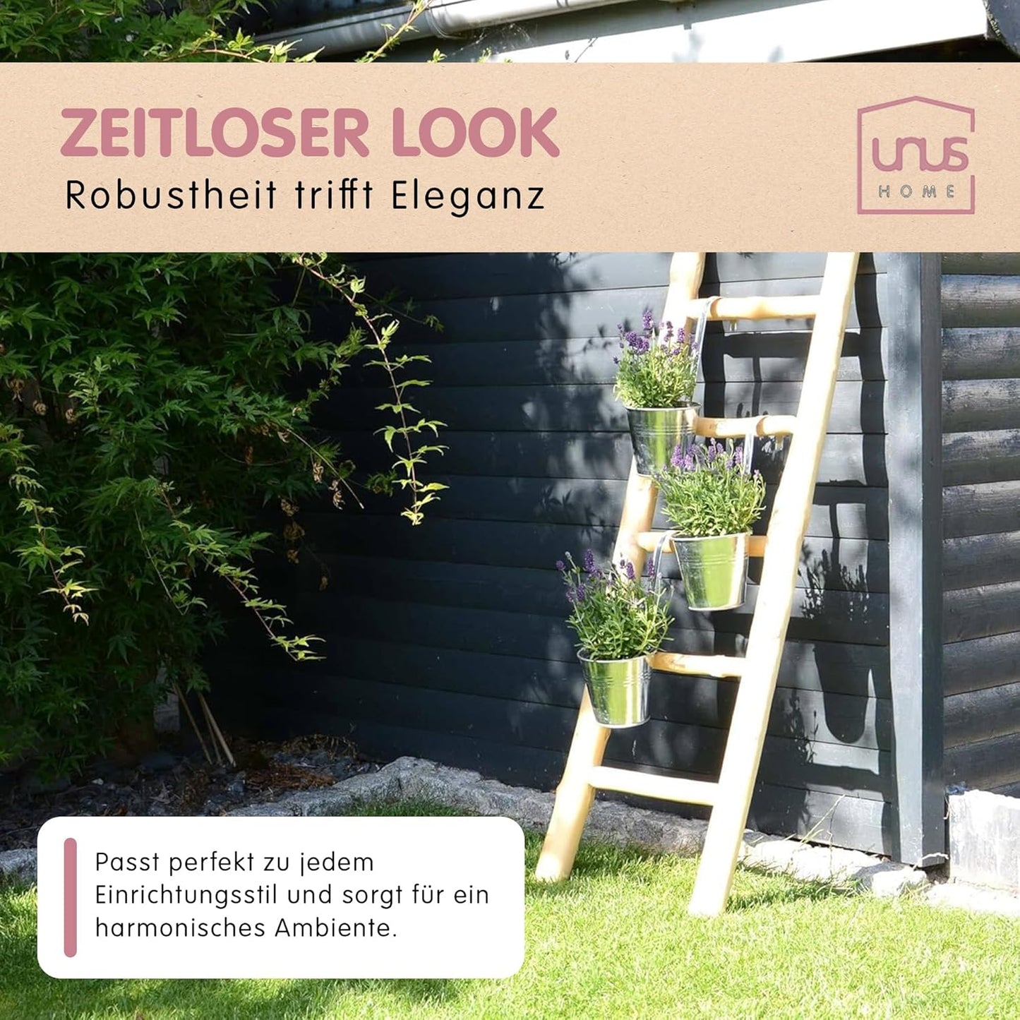 Dekoleiter Holz 120cm, 5 Stufen, Handtuchhalter, Natur 120 cm