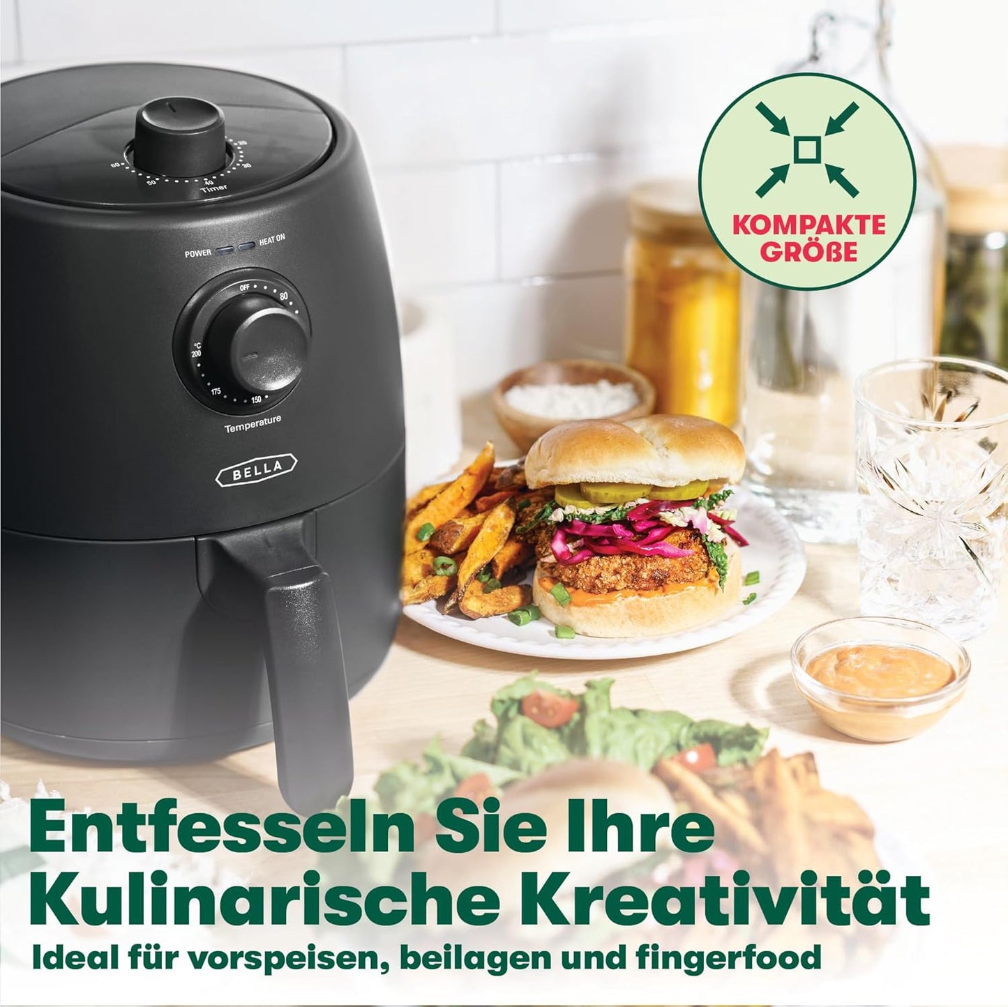 Heissluftfritteuse, Schwarz 1.9L Manuell, Doppeldrehknopf