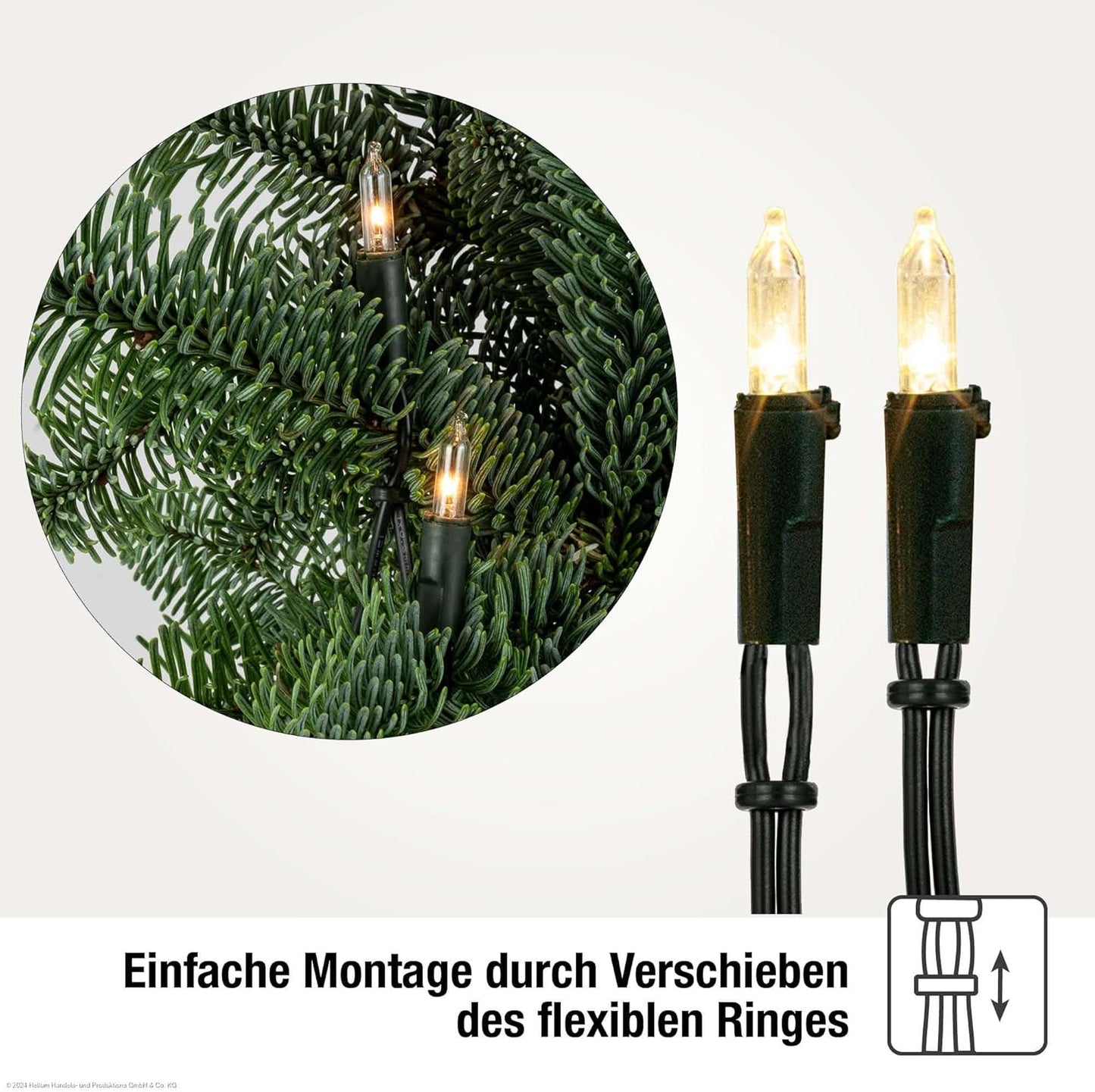 LED-Lichterkette für Weihnachtsbaum, Warmweiss / Kabel Grün / Mini Pisello 50 LED / 7,35m beleuchtet