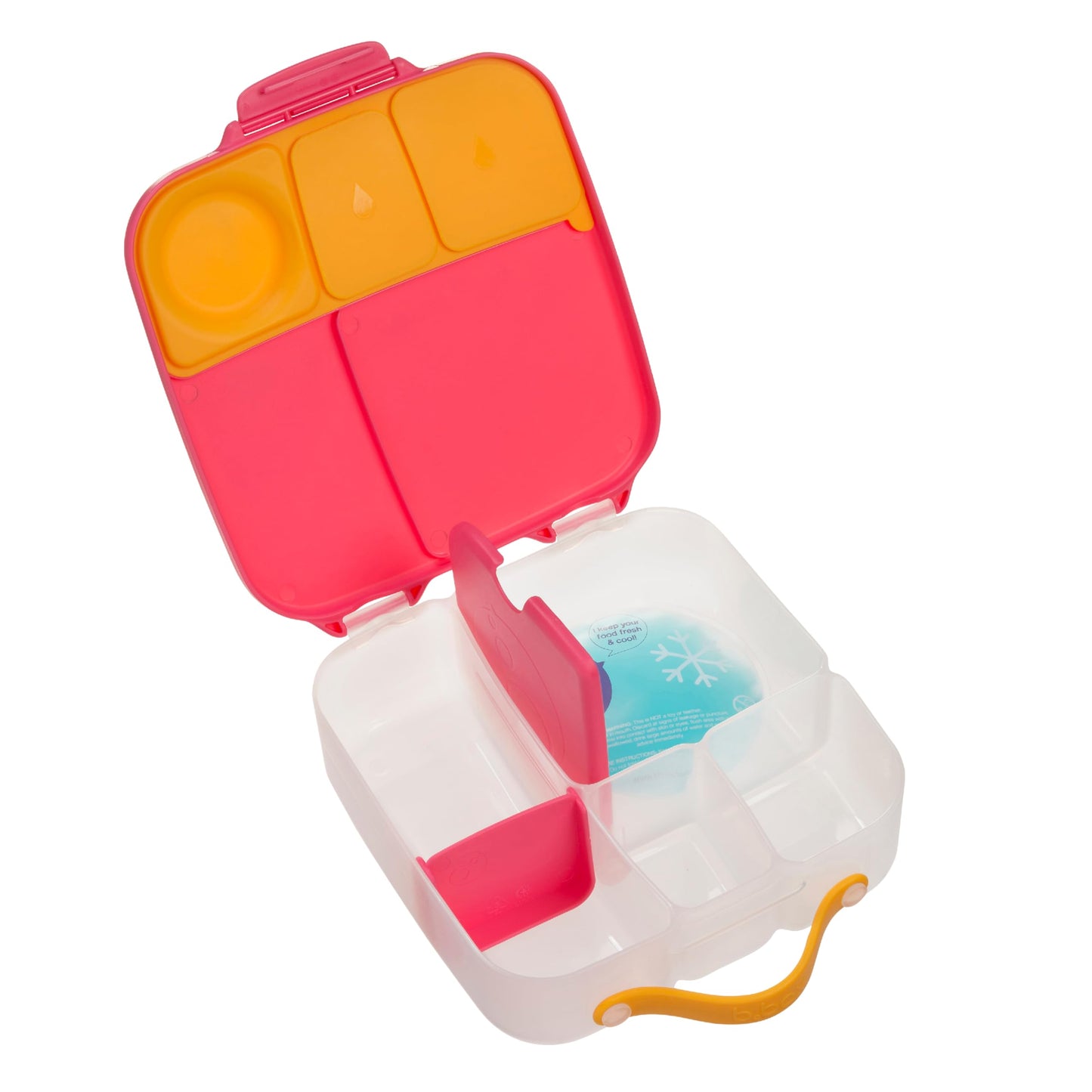 Bento-Box mit 4 Fächern (2 auslaufsicher) und Gel-Kühlpack, Erdbeershake