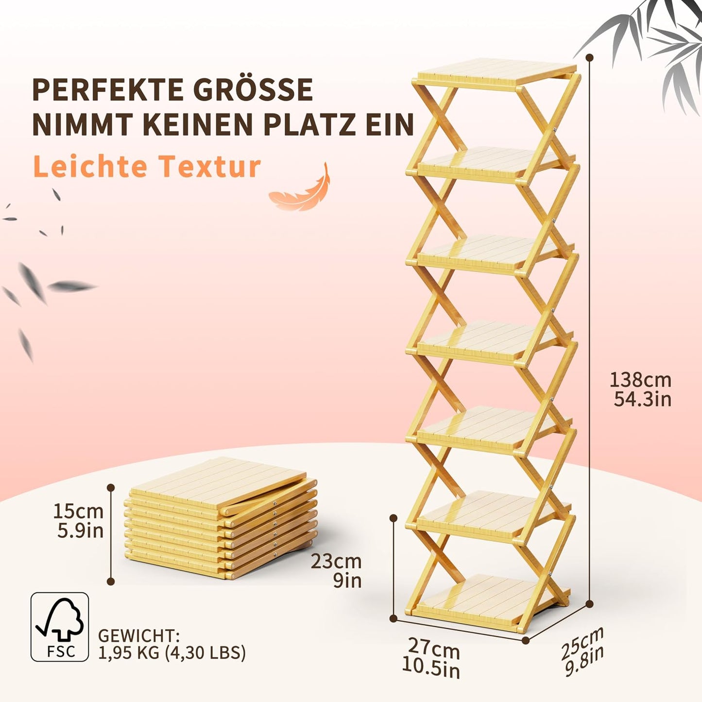 Klappbares Schuhregal, 7-stufig, platzsparend, Stammholz Verdickung 7 Schichten