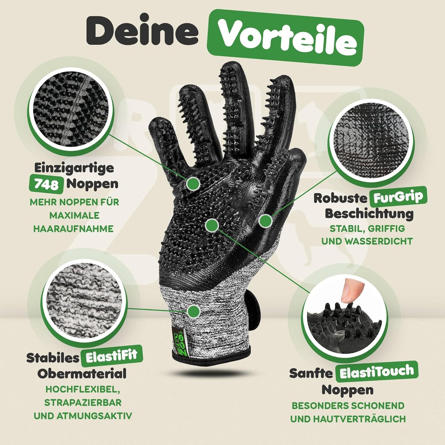 Fellpflegehandschuhe mit Noppen, L