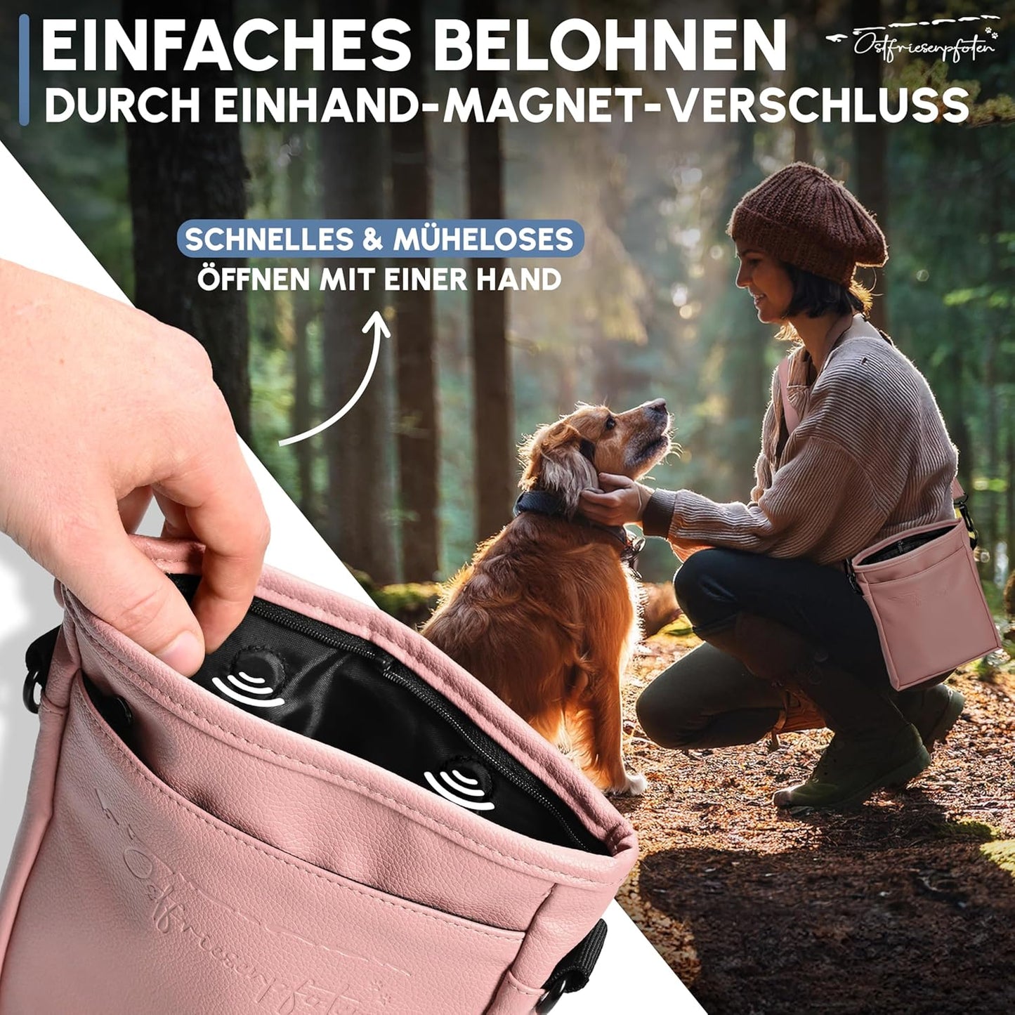 Leckerlibeutel Frieda mit Magnetverschluss, L Altrosa