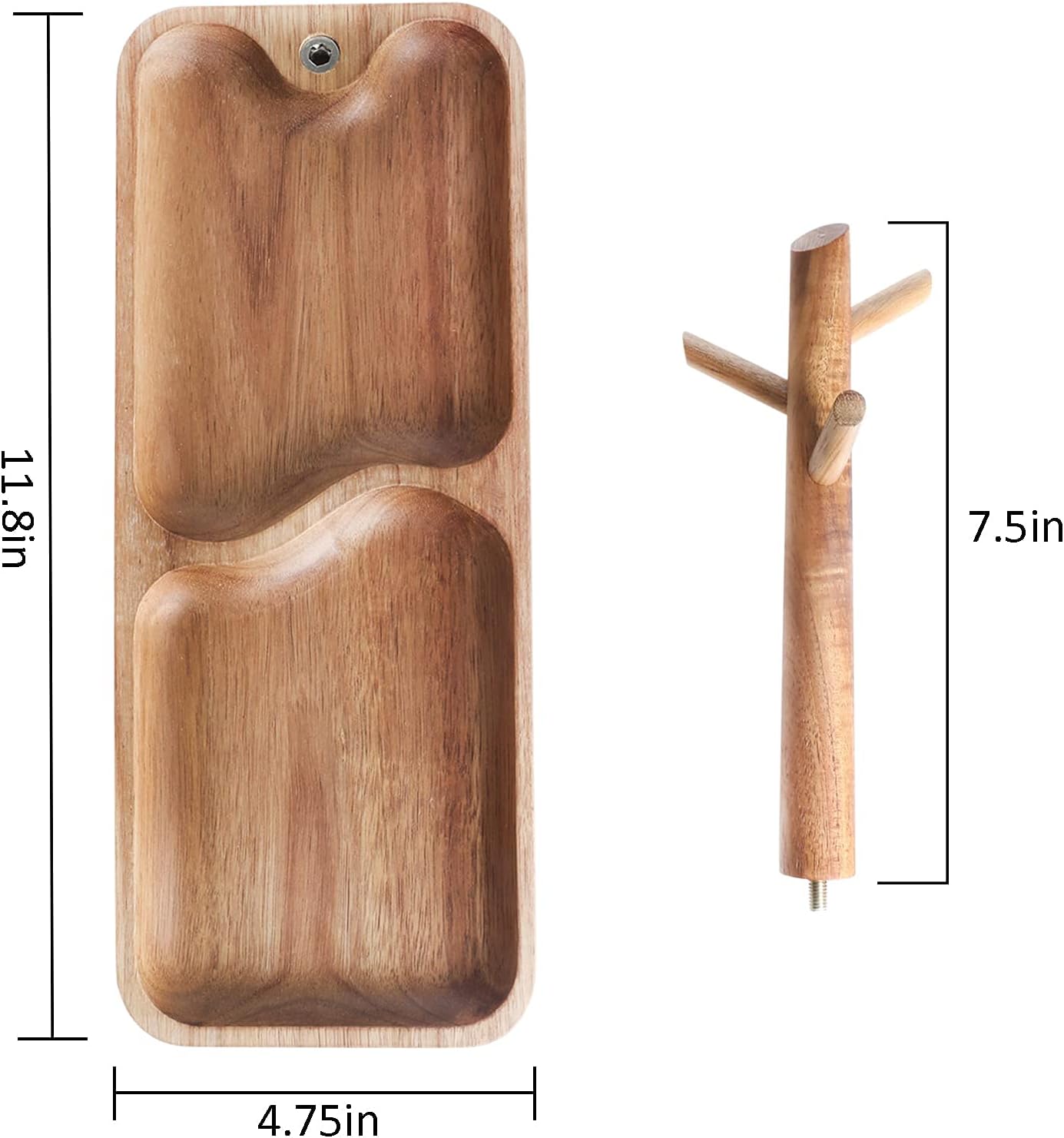 Schlüsselablage-Organizer aus Holz mit 3 Ständern, Akazie