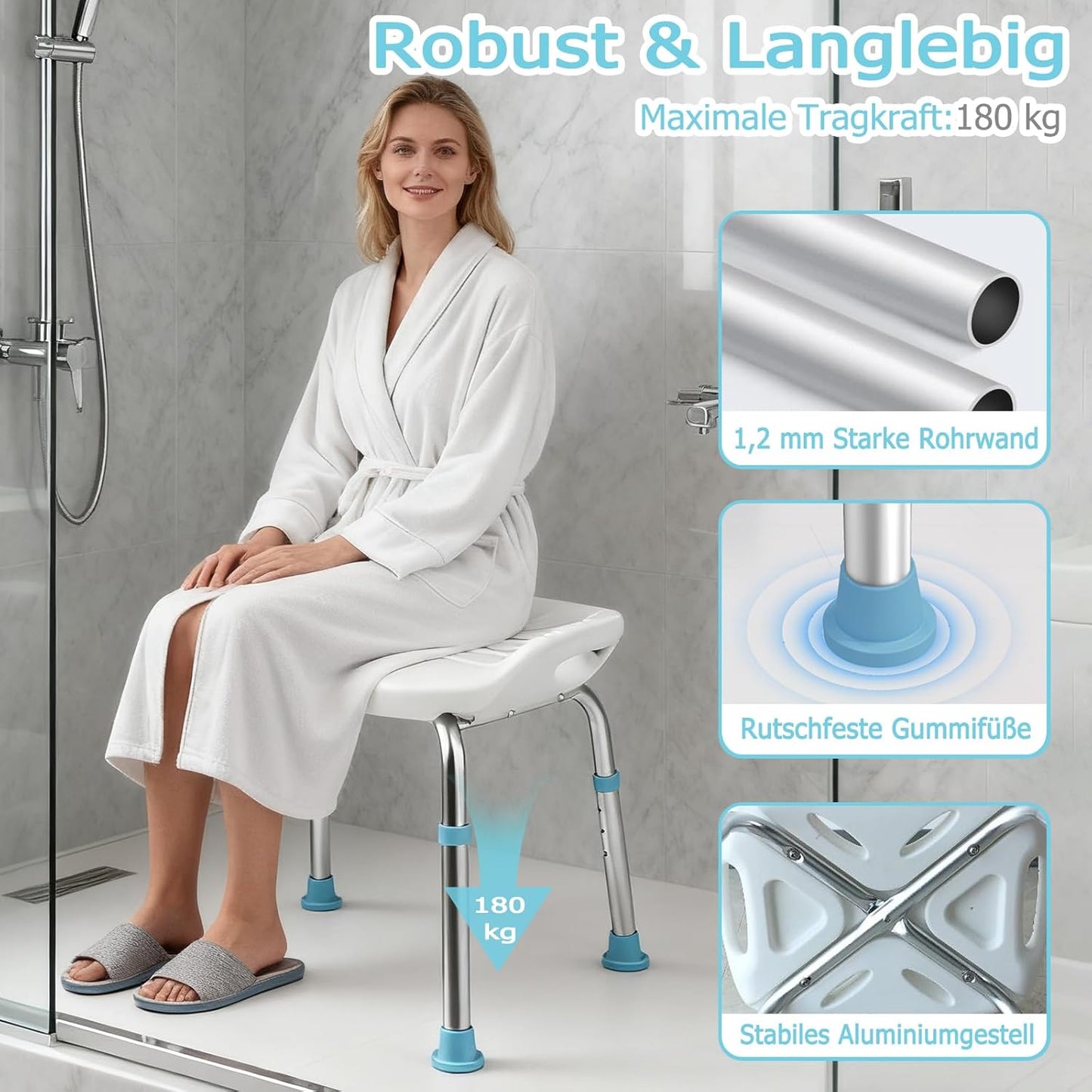 Duschhocker für Senioren, White Wide 48.6cm