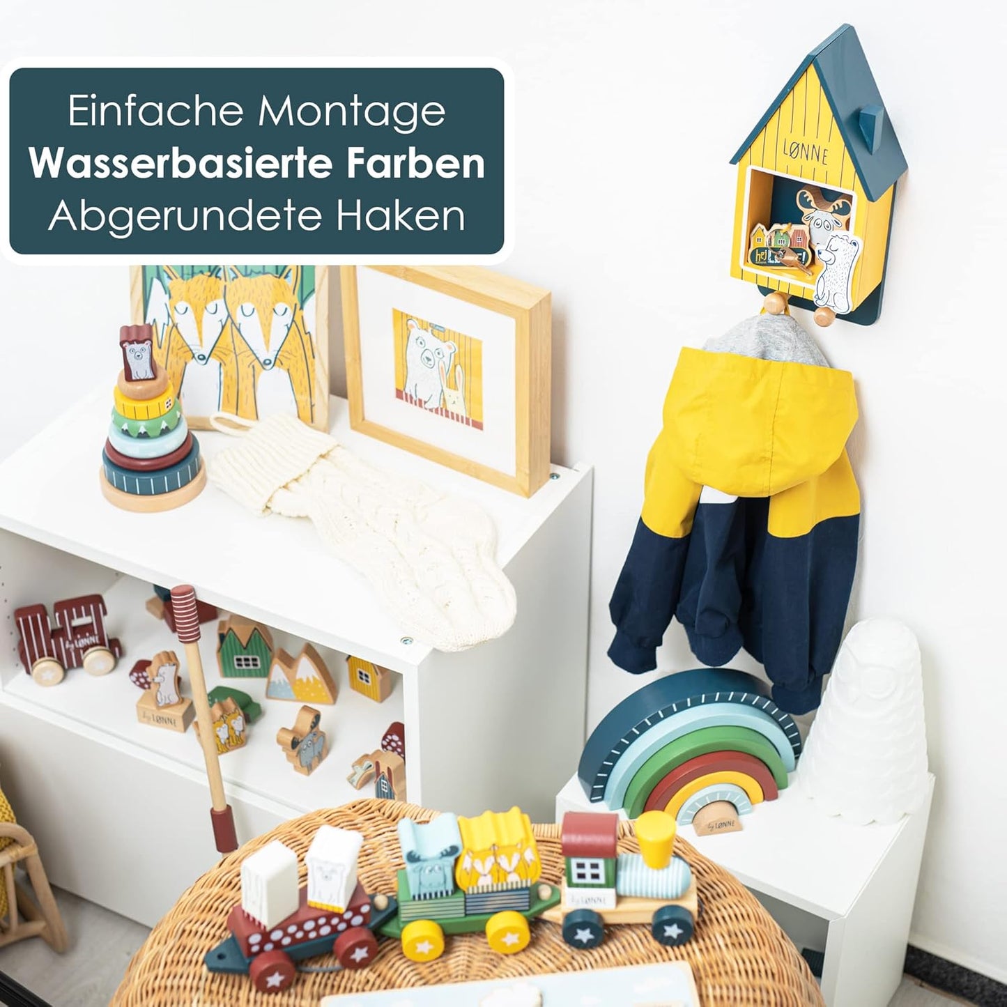 Kindergarderobe mit Haken und Ablagefach, 2 Haken mit Fach