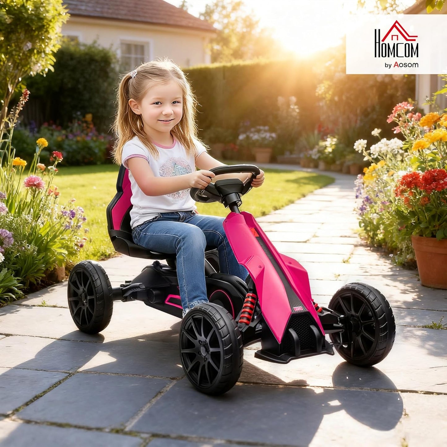 Gokart Tretauto mit verstellbarem Sitz und Handbremse, Rosa