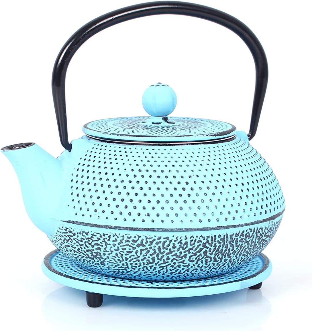 Teeservice aus Gusseisen mit Sieb und Untersetzer, 0,8 L Hellblau