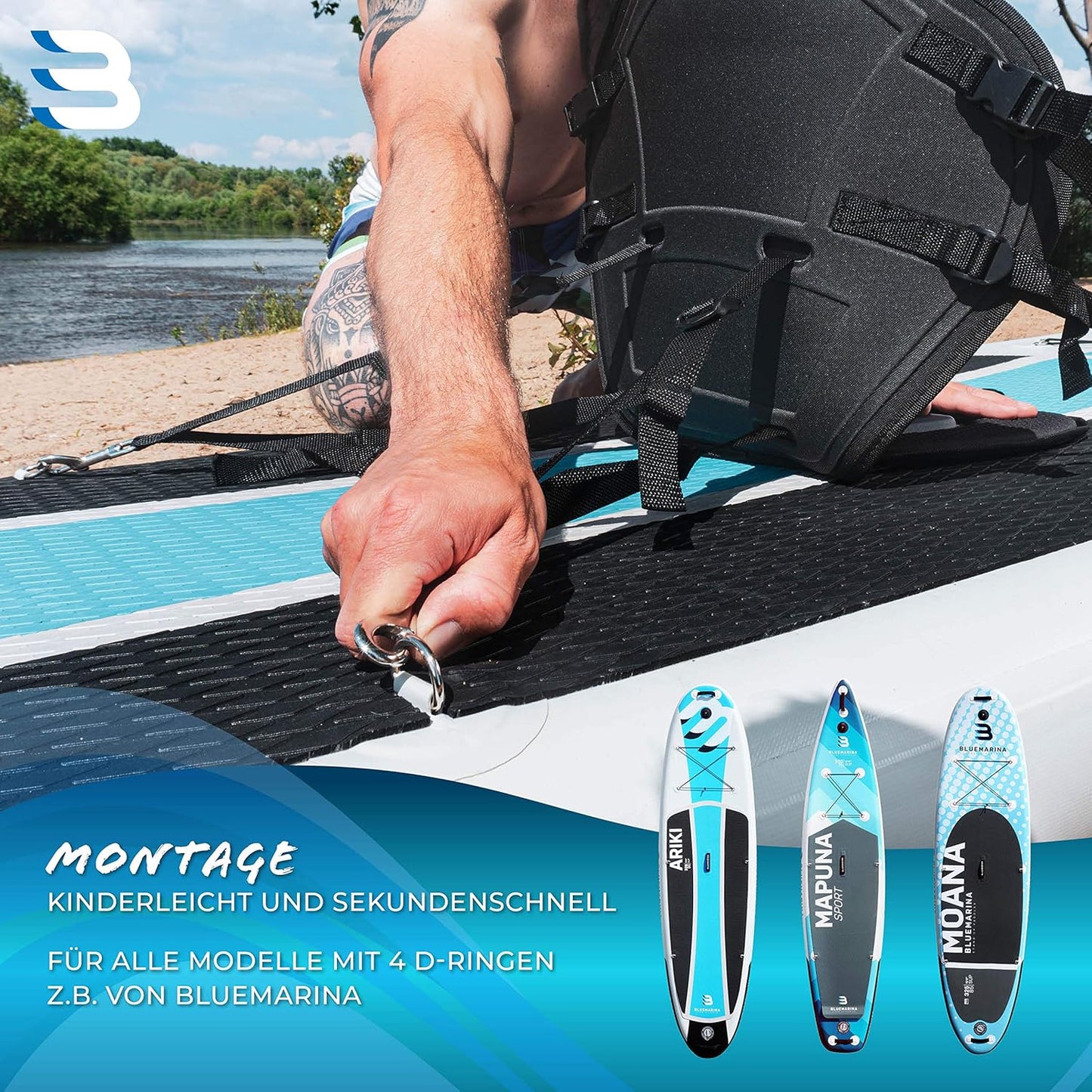 Kajaksitz für SUP-Board mit Paddel & Schaumstoffpolster