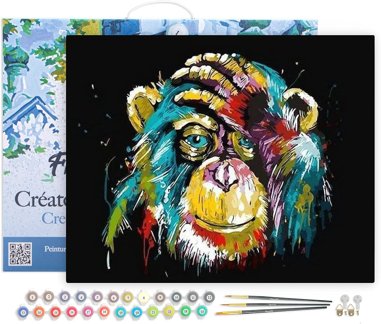 Malen nach Zahlen Set Pop Art Pavian, Pop Art Pavian 40x50cm Mit Rahmen (bereits gespannt)