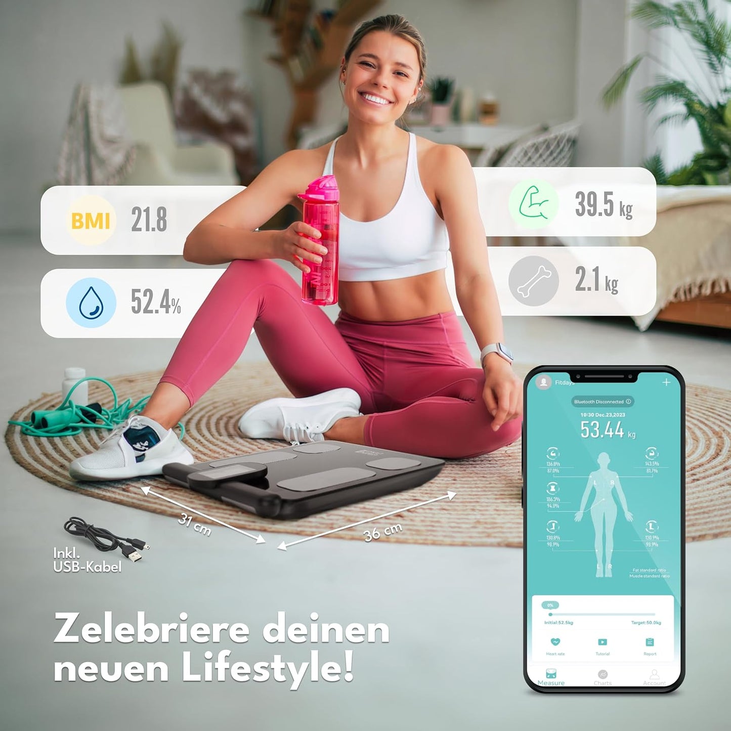 Körperfettwaage mit Handsensoren & App-Anbindung