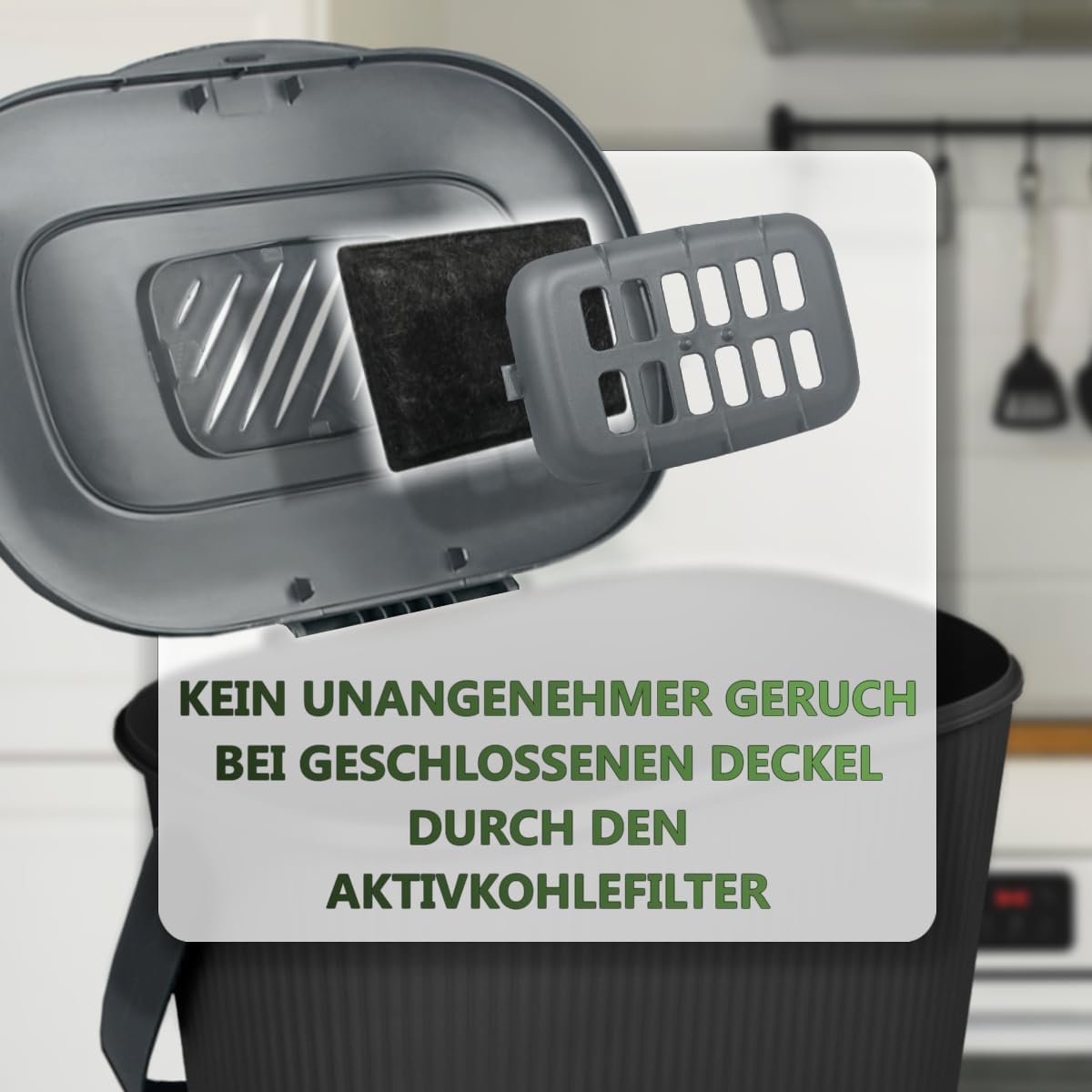 Komposteimer 10L mit Aktivkohlefilter, Schwarz/Dunkelgrau