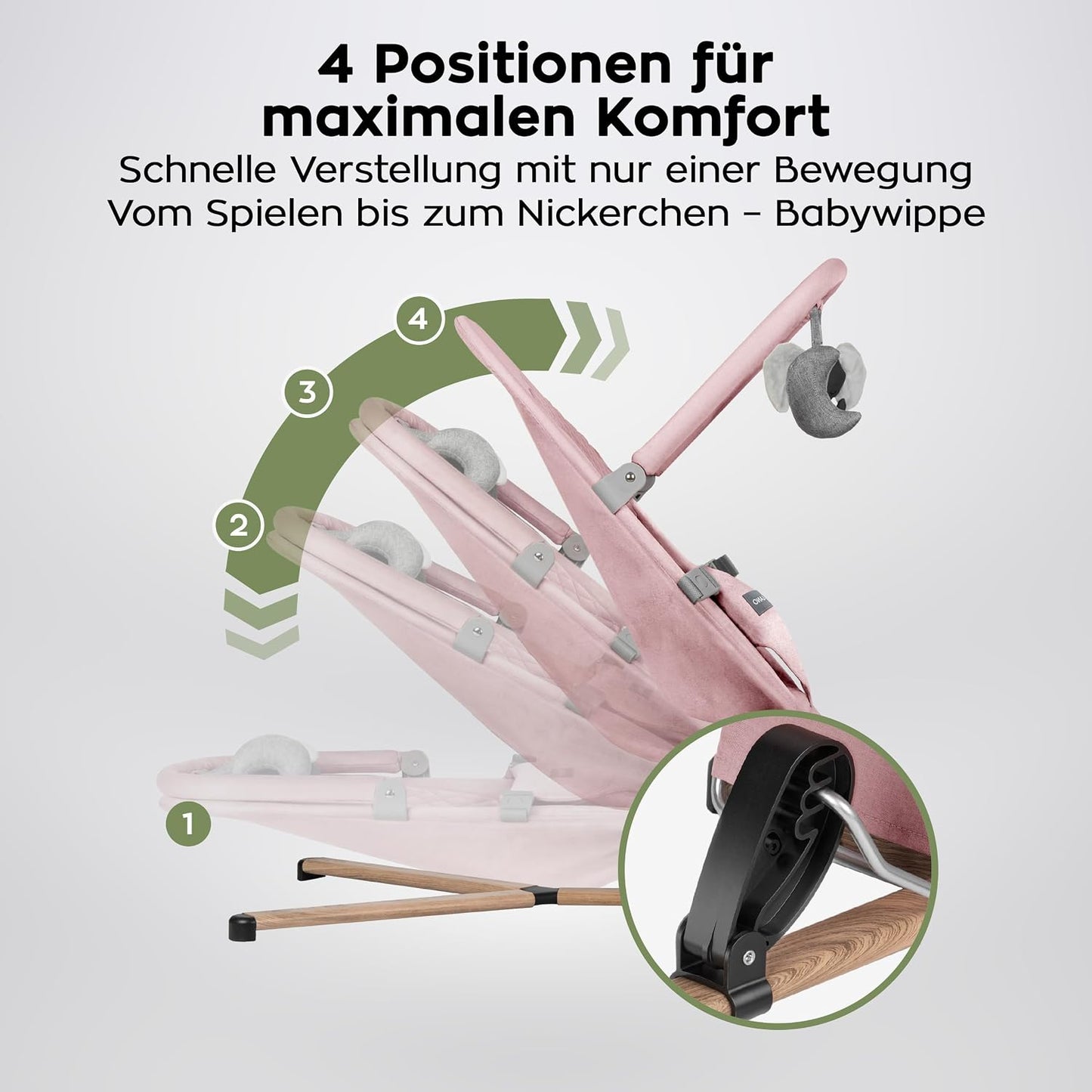 Moon 30 Babywippe mit Spielbogen und 3-Punkt-Gurt, Rose