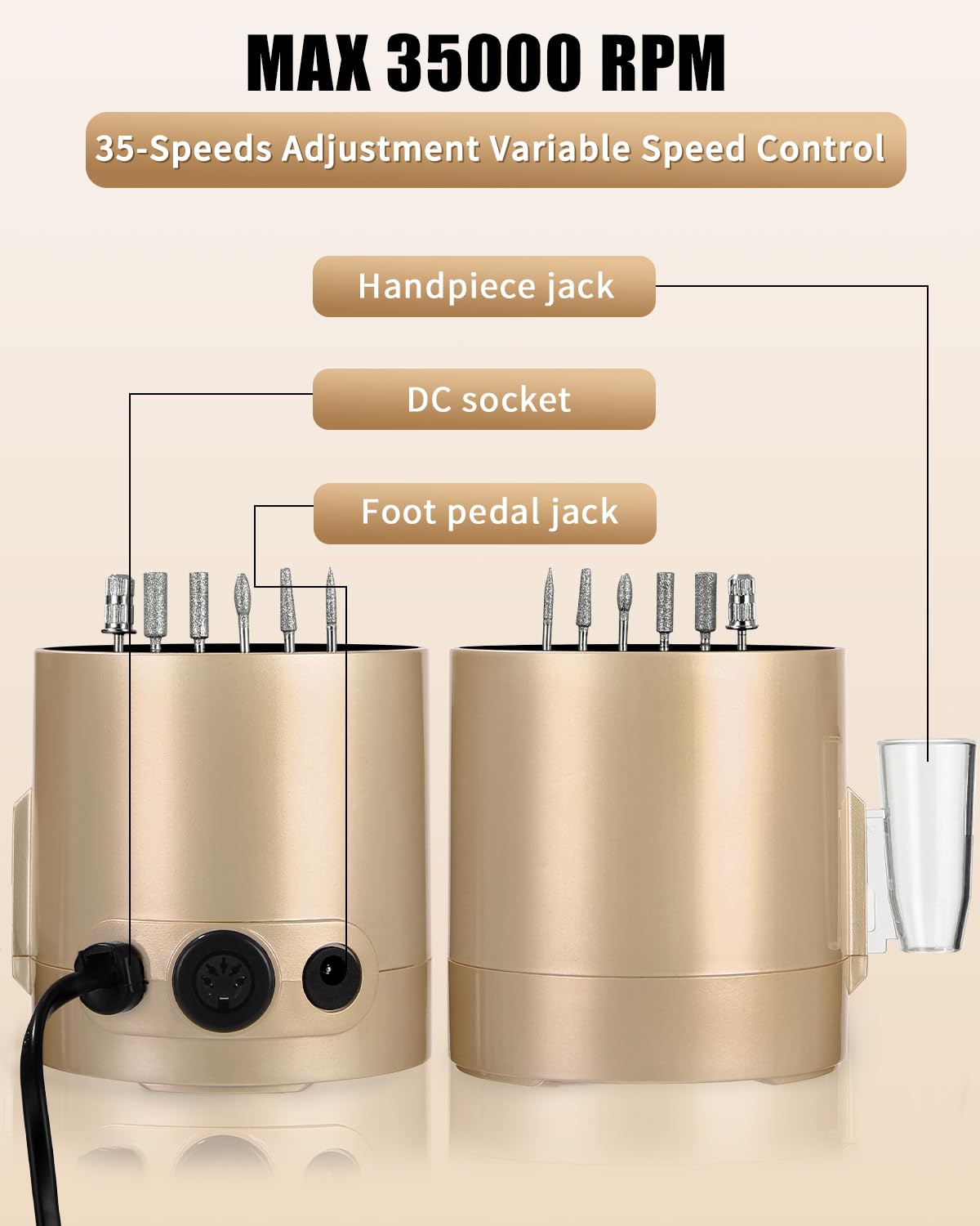 Professioneller Nagelfräser mit LCD-Display, Goldene