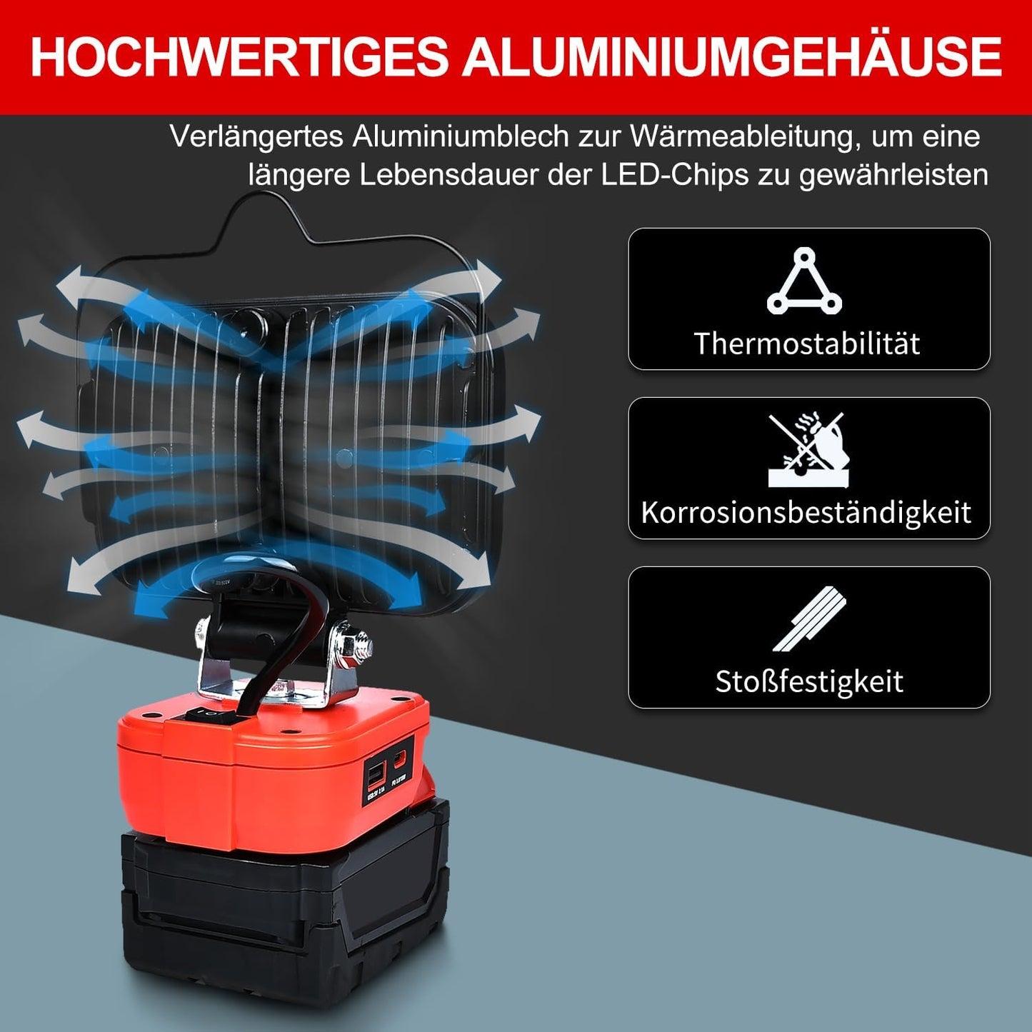 Tragbares LED-Baustrahlerlicht für M18 Akku, Rot