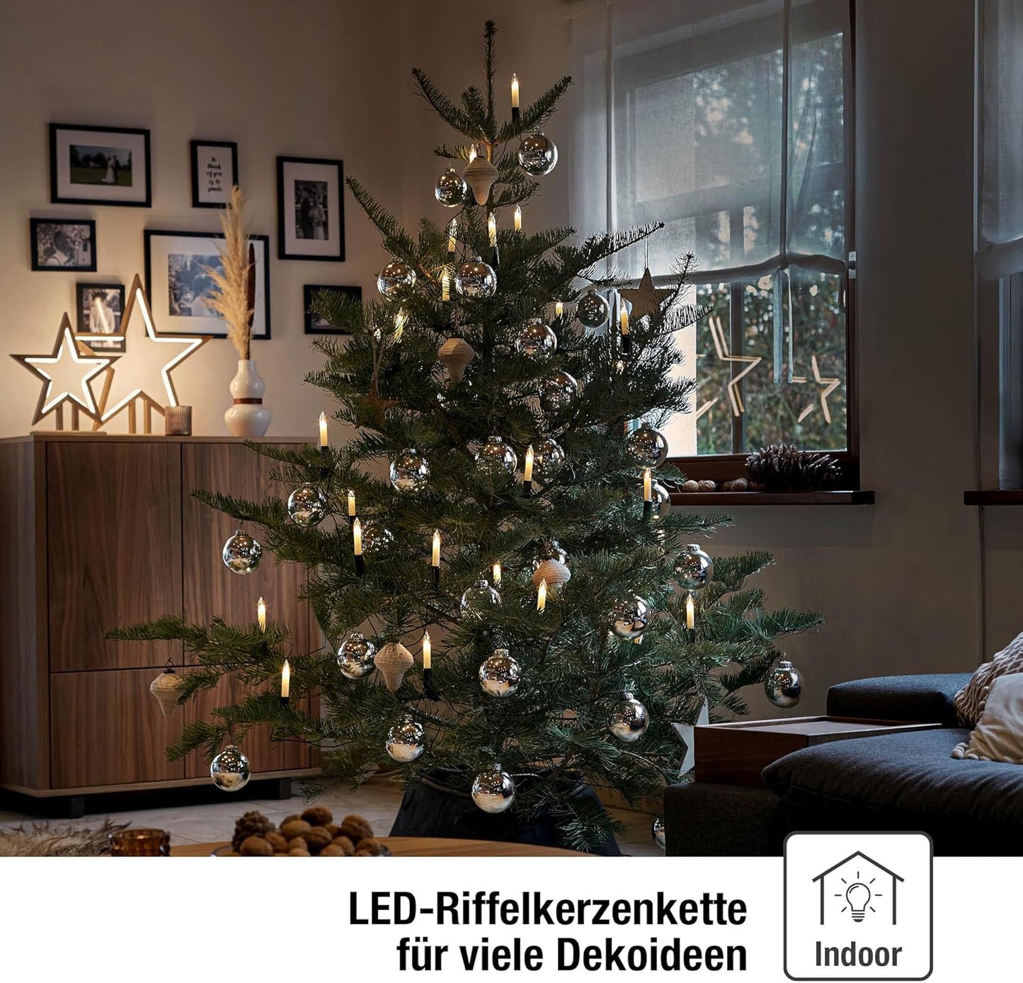Kerzen-Lichterkette mit 45 Kerzen, Elfenbein 45 LED / 10,35m beleuchtet