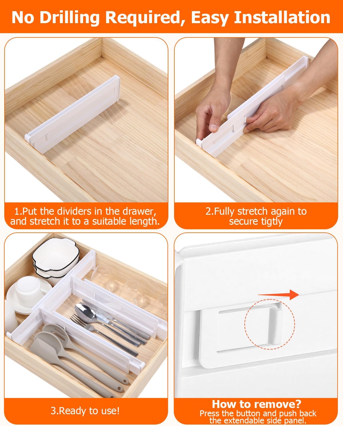 Verstellbare Schubladentrenner, 8er Set, Weiss