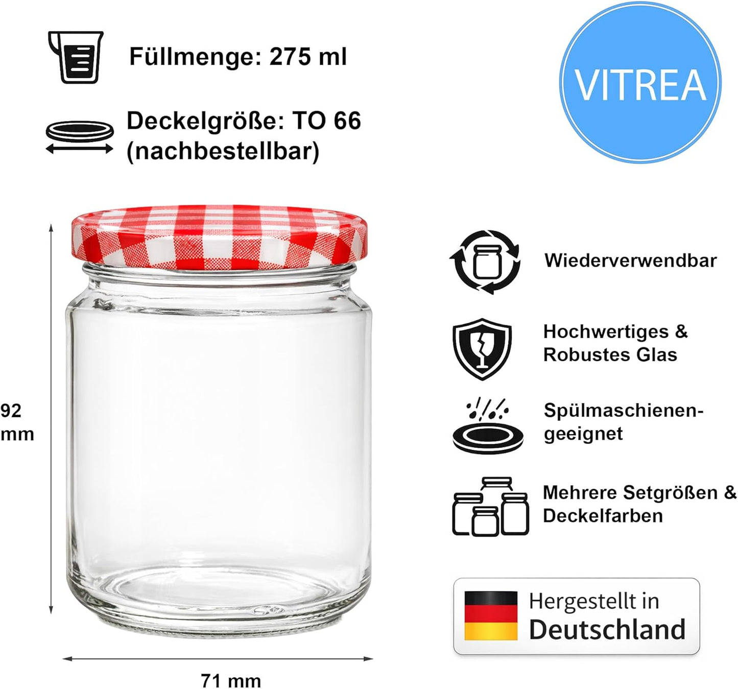 Marmeladengläser Set mit Schraubdeckel (100 Stück), 275 ml 100