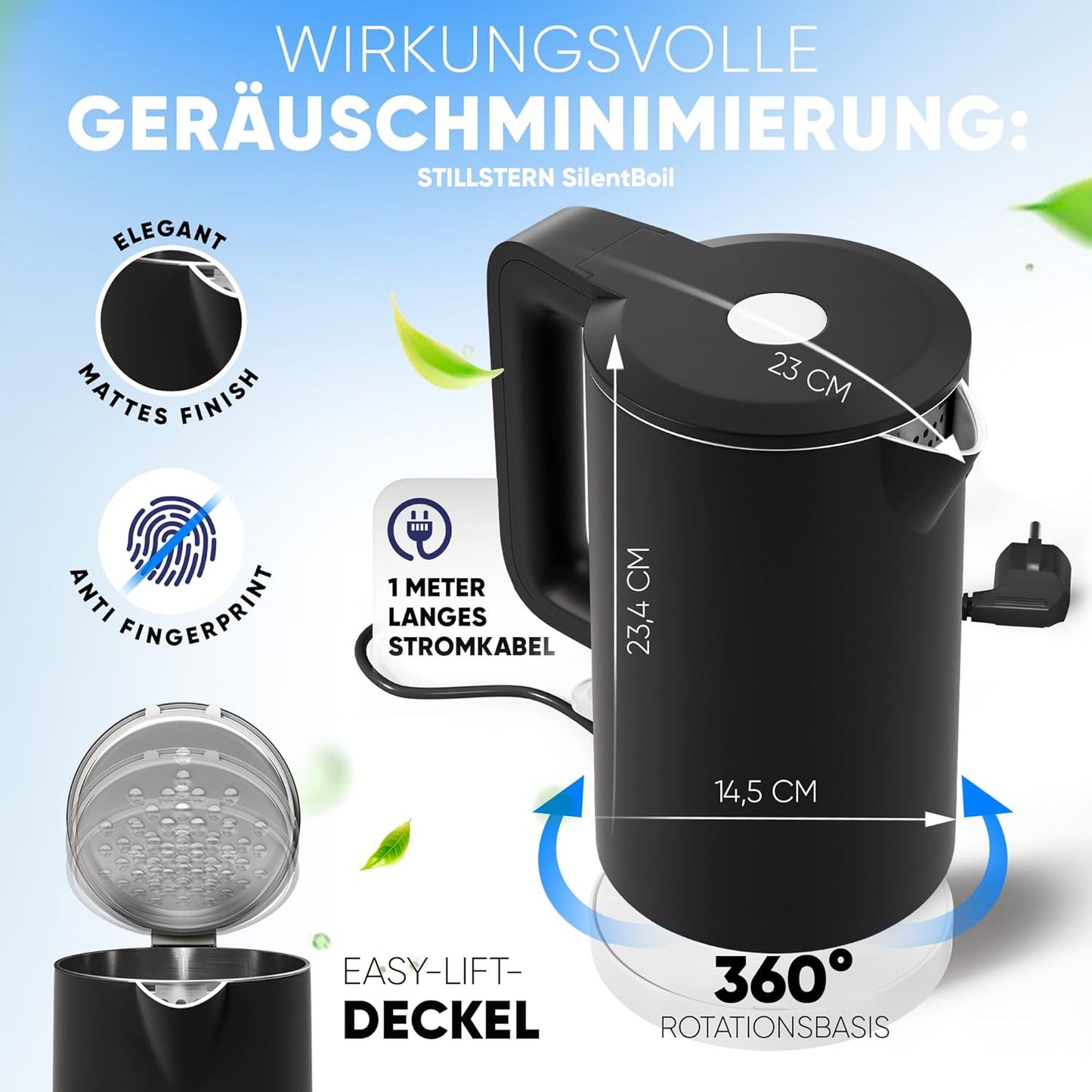 Wasserkocher mit Präzisionsausguss, Schwarz
