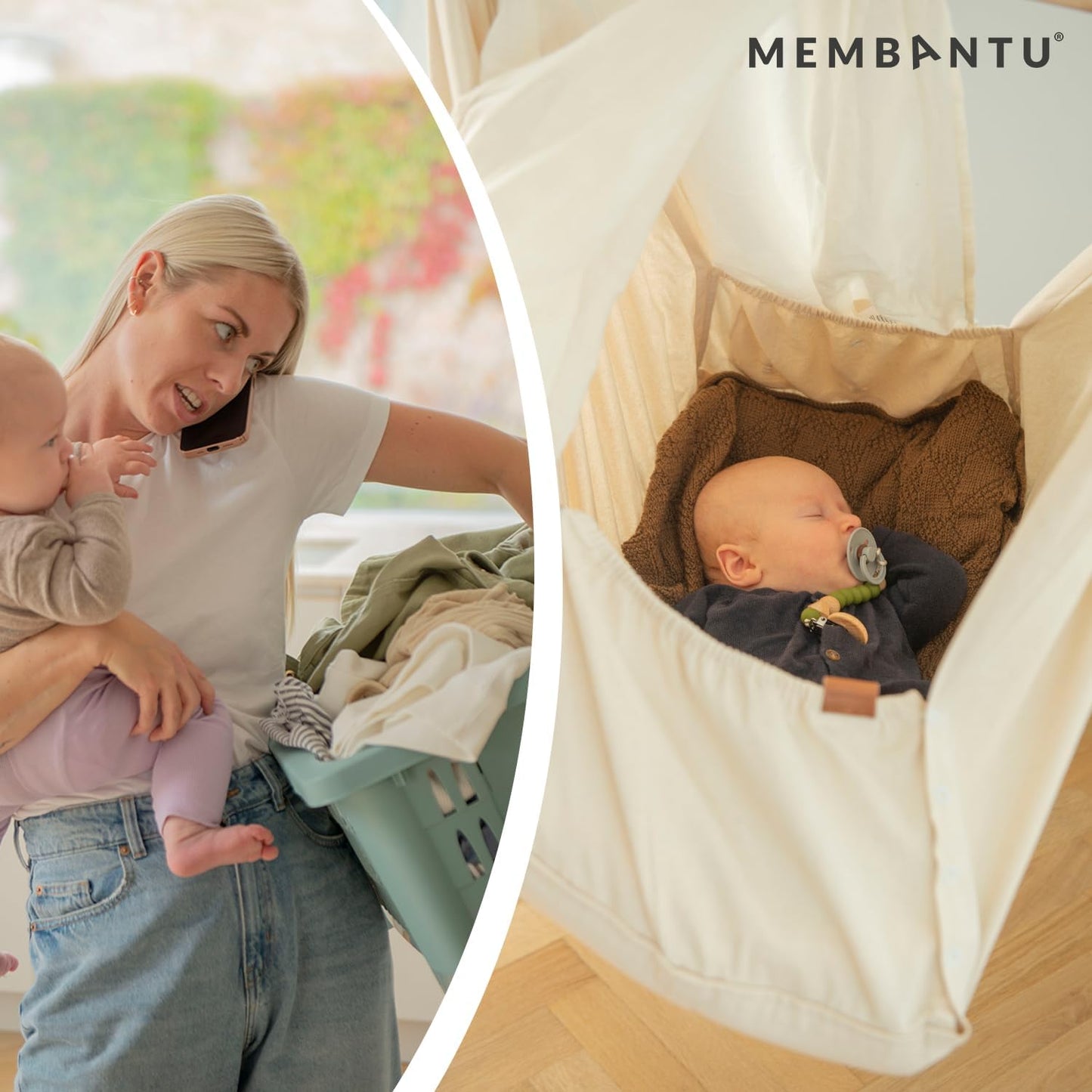 Baby-Federwiege mit Bio-Baumwolle und Baldachin