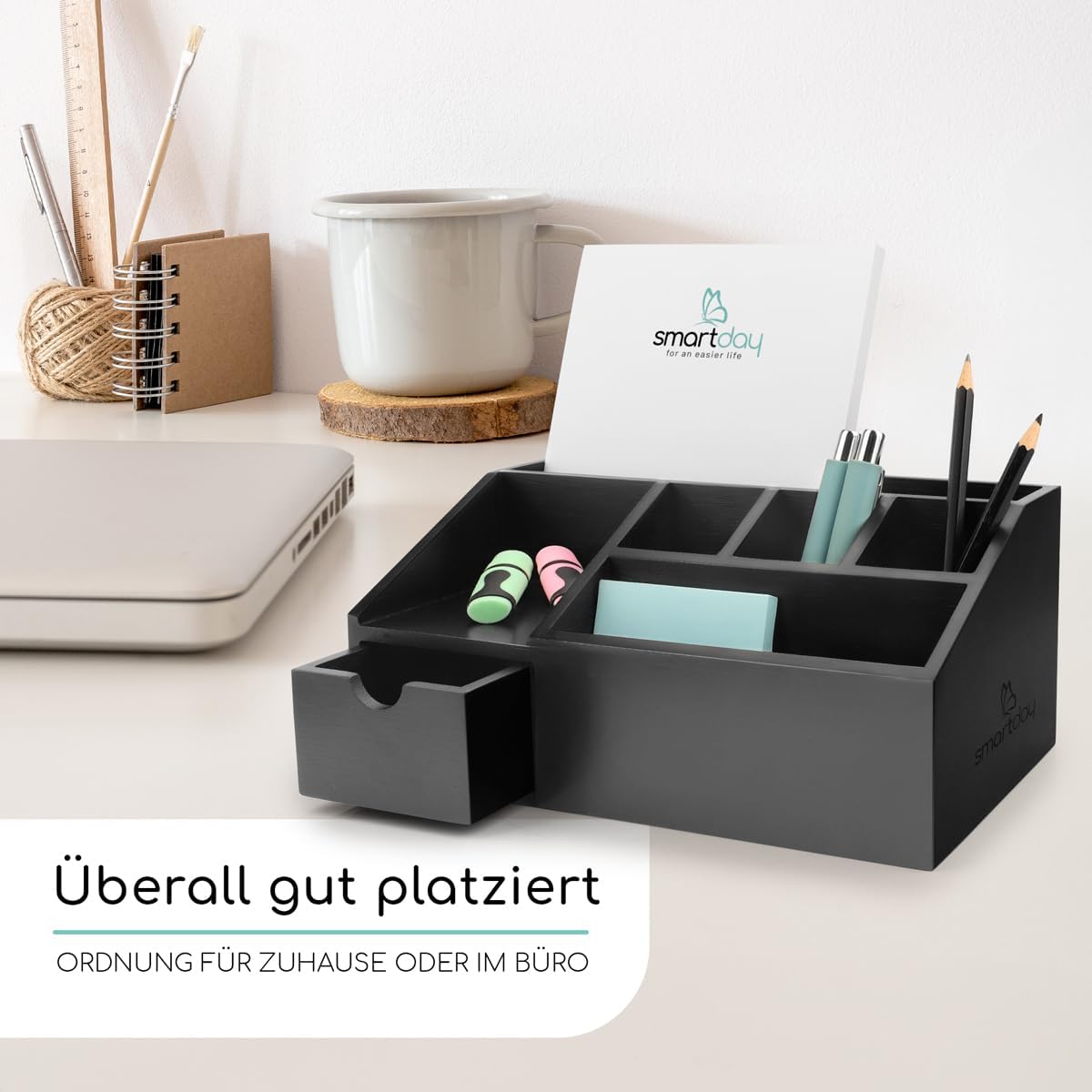 Schreibtisch-Organizer mit Schublade, Schwarz