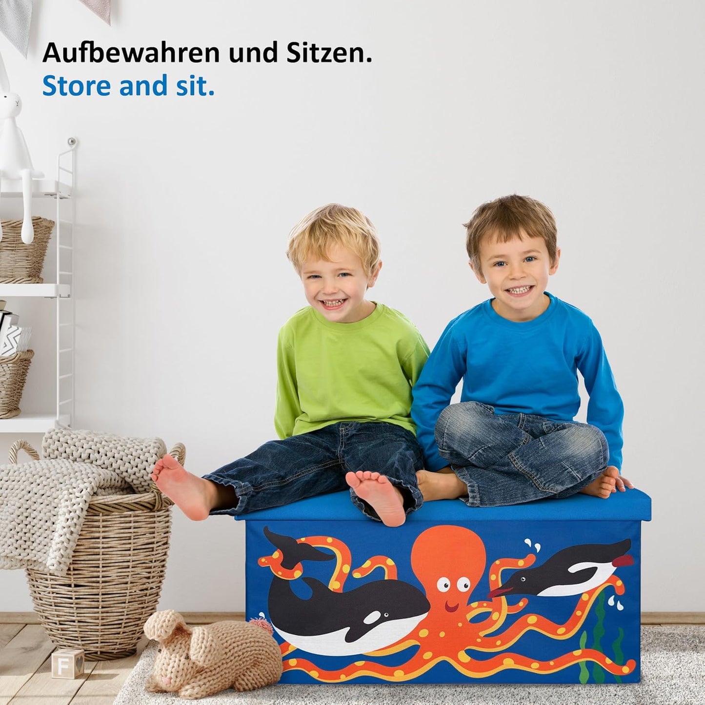Spielzeugtruhe mit Kindersitzbank, 1 Stück Meer