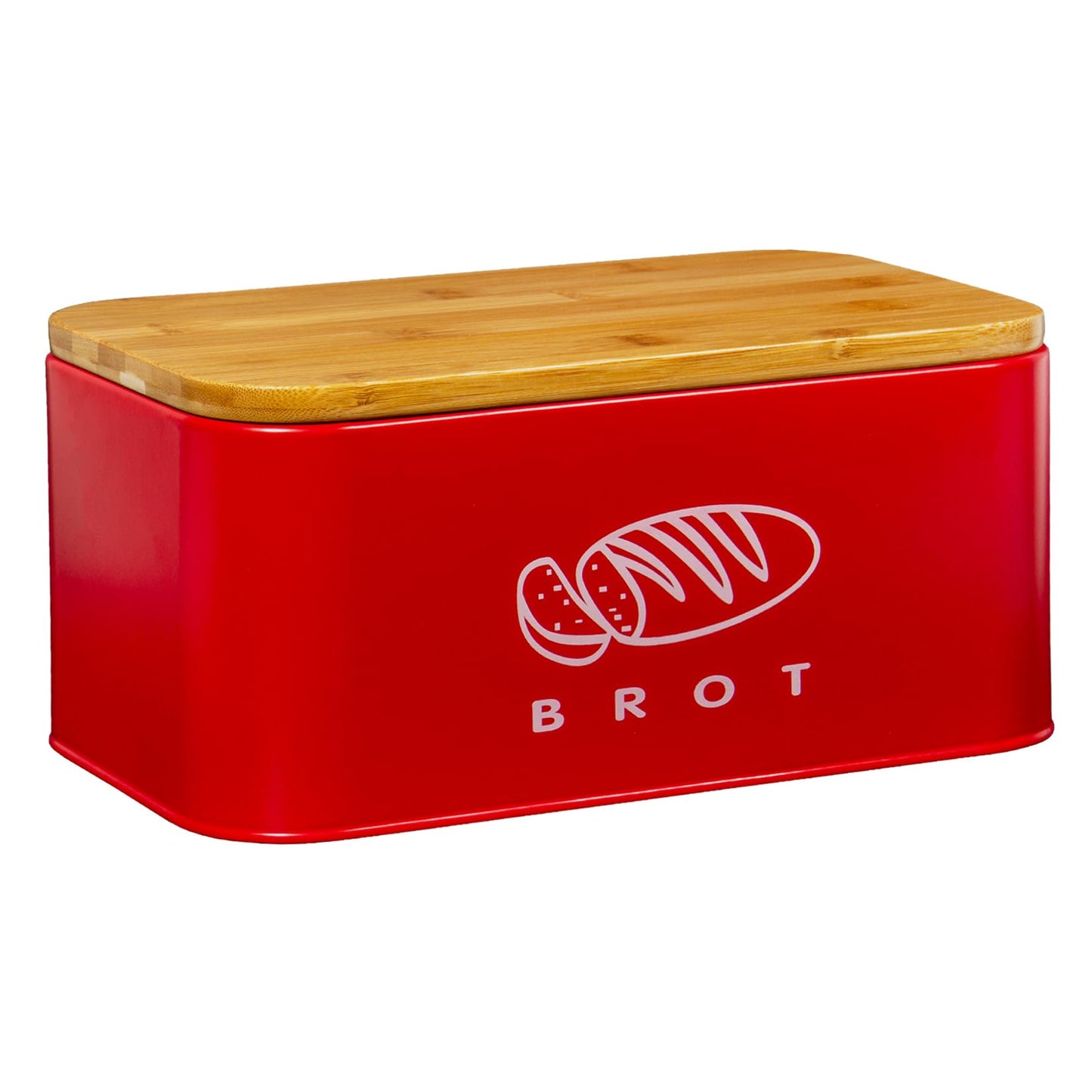 Retro Brotkasten mit Bambusdeckel und Schneidebrett-Funktion, Rot-30cm