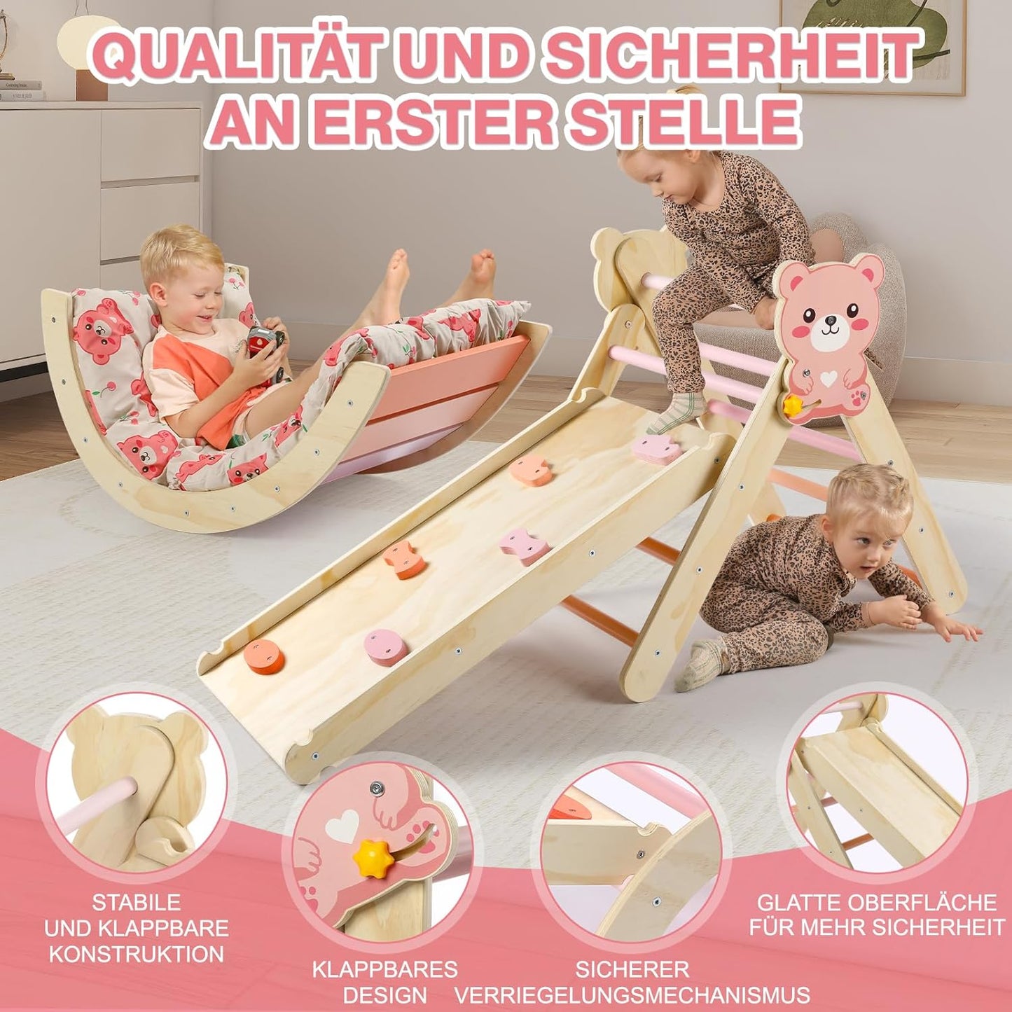 Kletterdreieck Set (7-in-1) mit Rutsche, Bärchen