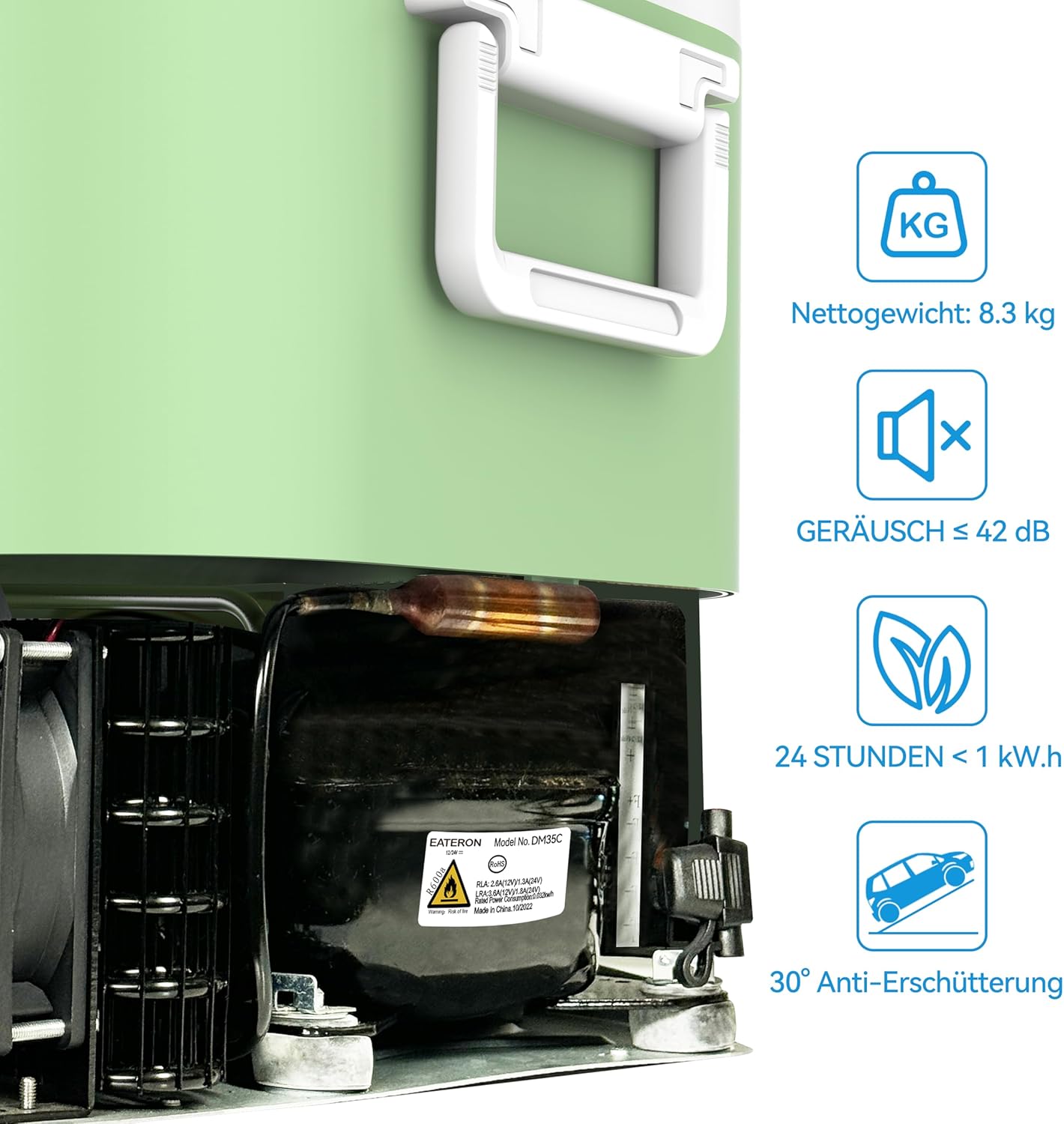 Tragbare Kühlbox für Auto & Camping, 12,8 Liter Grün