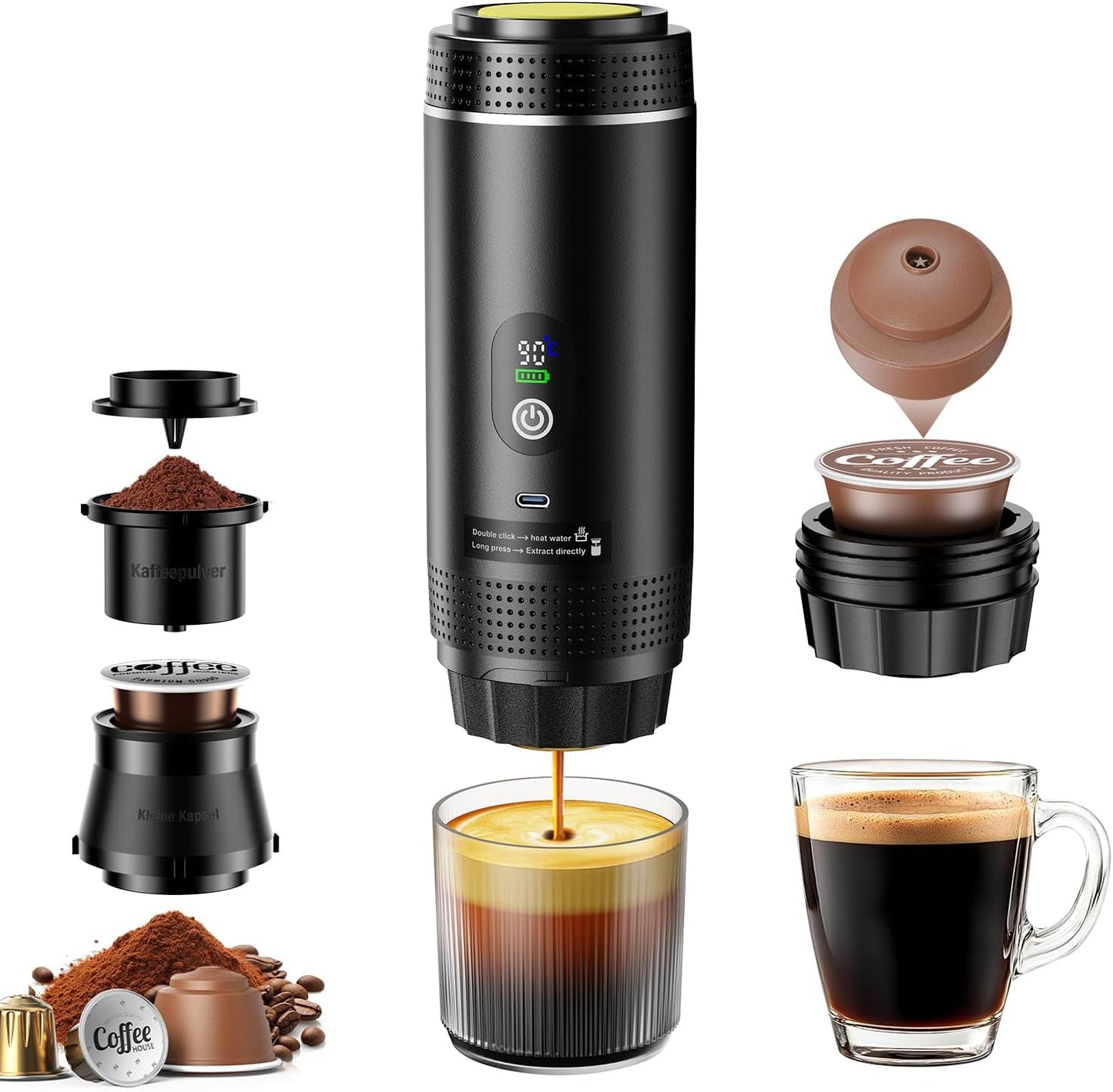 Reise-Kaffeemaschine, Schwarz