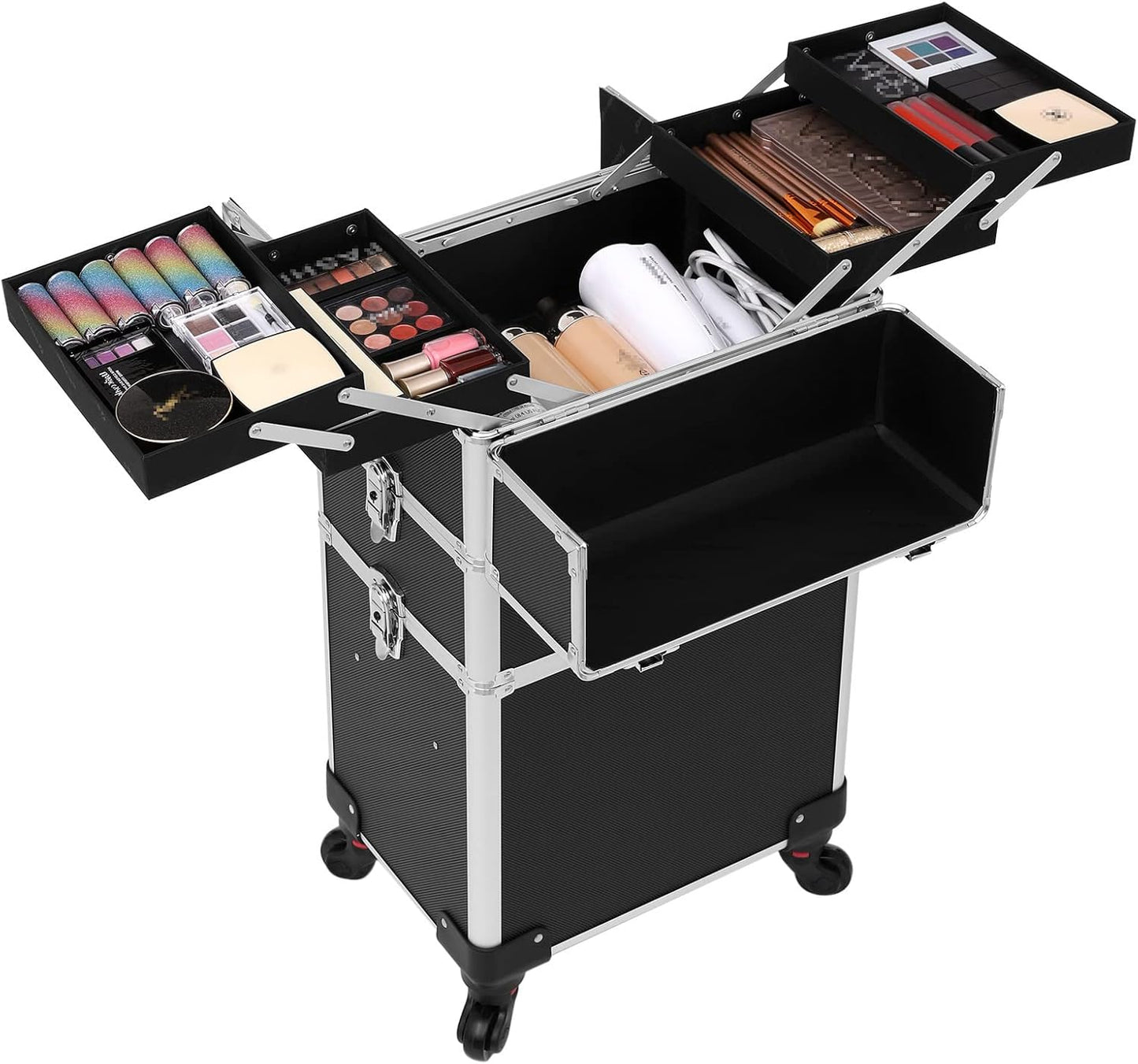 Schminkkoffer mit Trolley, Schwarz 35 x 25 x 69,8 cm