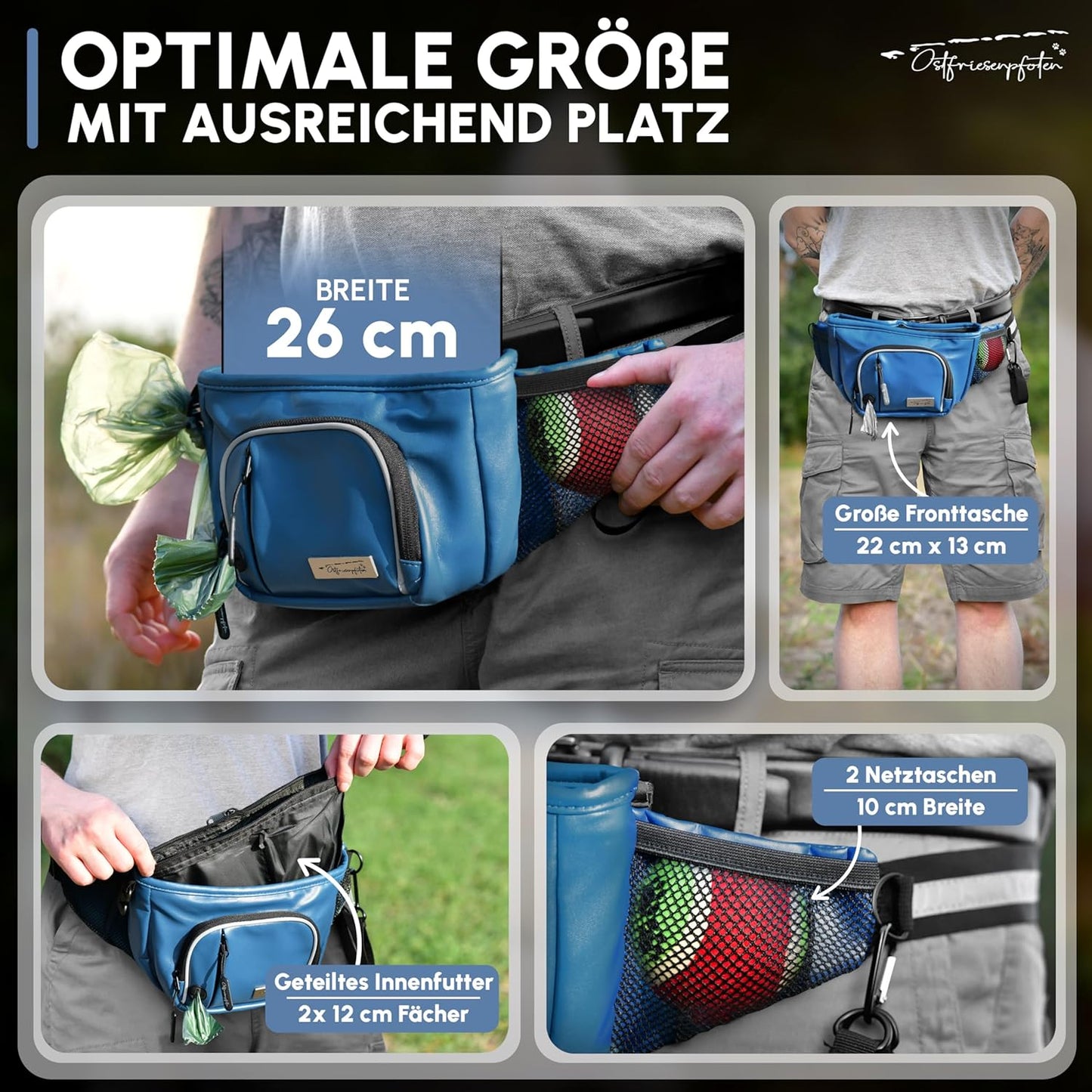 Leckerli-Bauchtasche Talea mit Magnetverschluss und wechselbarem Innenfutter, M Dunkelblau