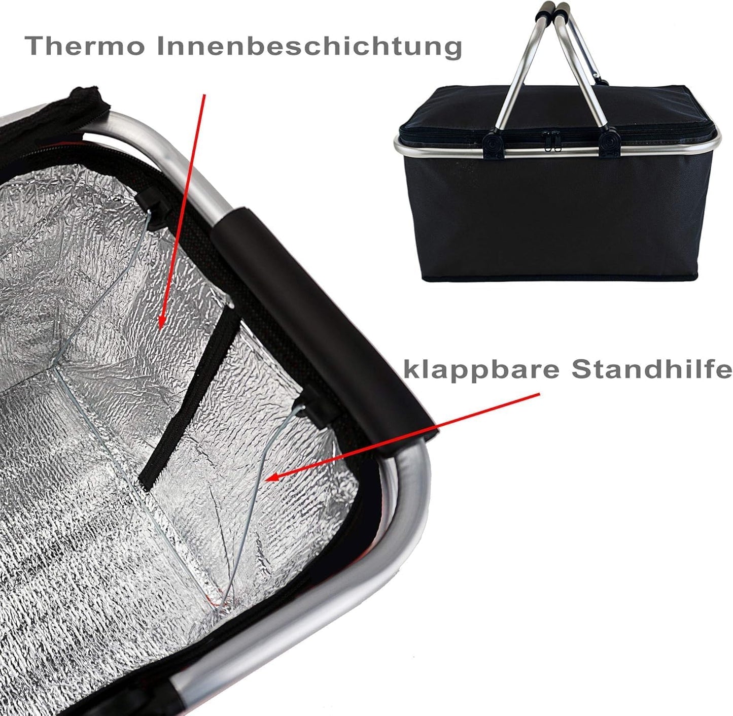 Faltbarer Einkaufskorb mit Kühlfunktion, 30L, Schwarz