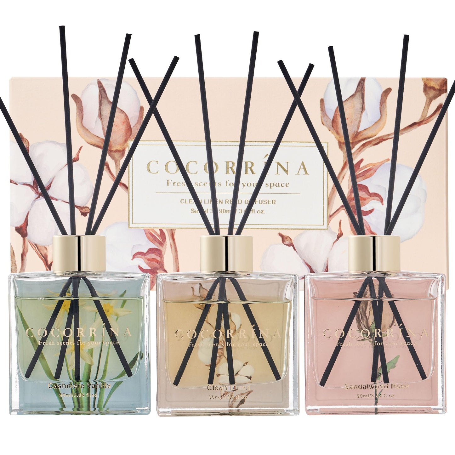 3er-Set Duftstäbchen, Kaschmir Vanille/ Sandelholz Rose/ Sauberes Leinen