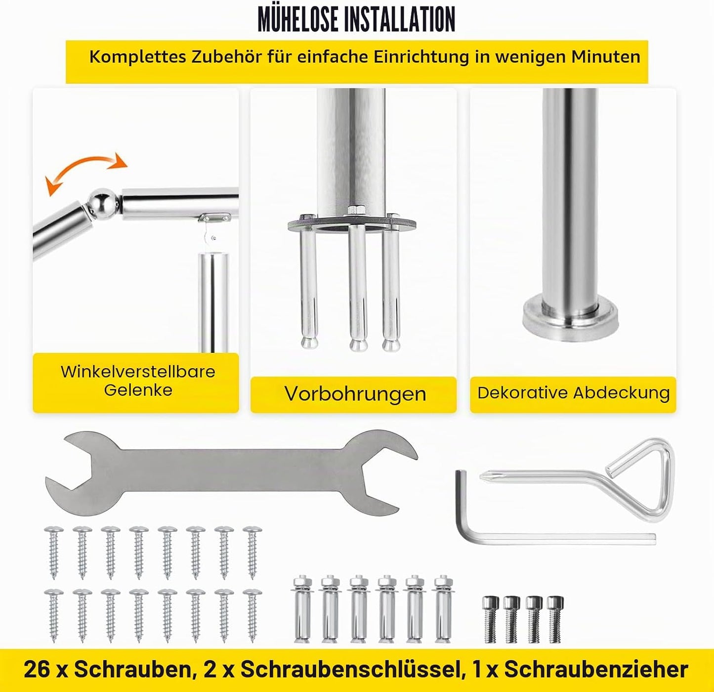 Handlauf für 5 Stufen mit verstellbarem Winkel, 5 Step