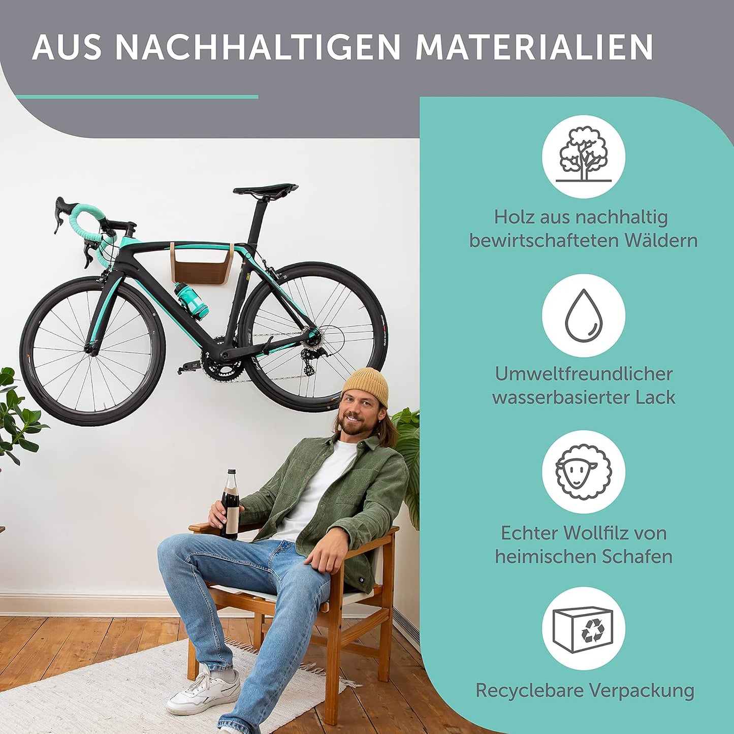 FlyBike - Wandhalterung, S (bis 50cm Lenkerbreite) Nussbaum | Anthrazit