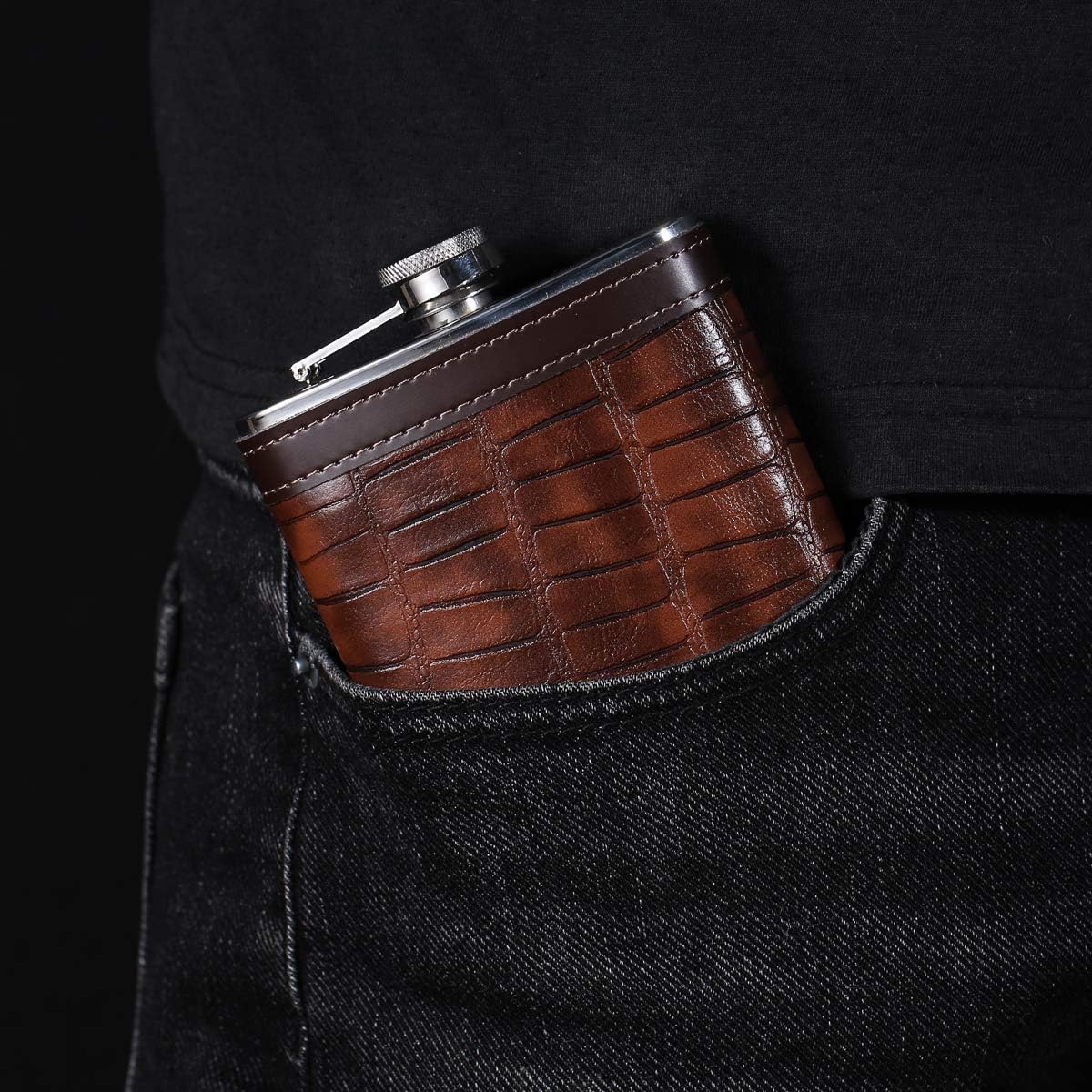 Flachmann Krokodilleder-Muster mit Trichter, 12 oz A. Krokodilleder-muster
