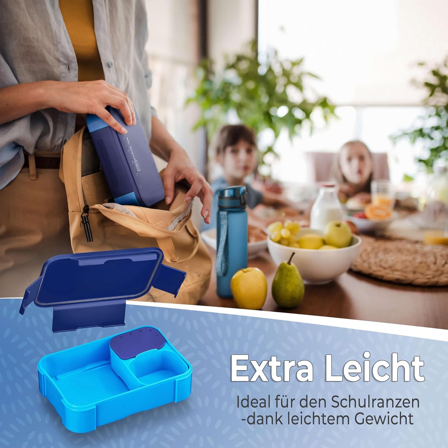 Brotdose mit Trennfächern für Kinder (MINI LITE), Blau - Hellblau
