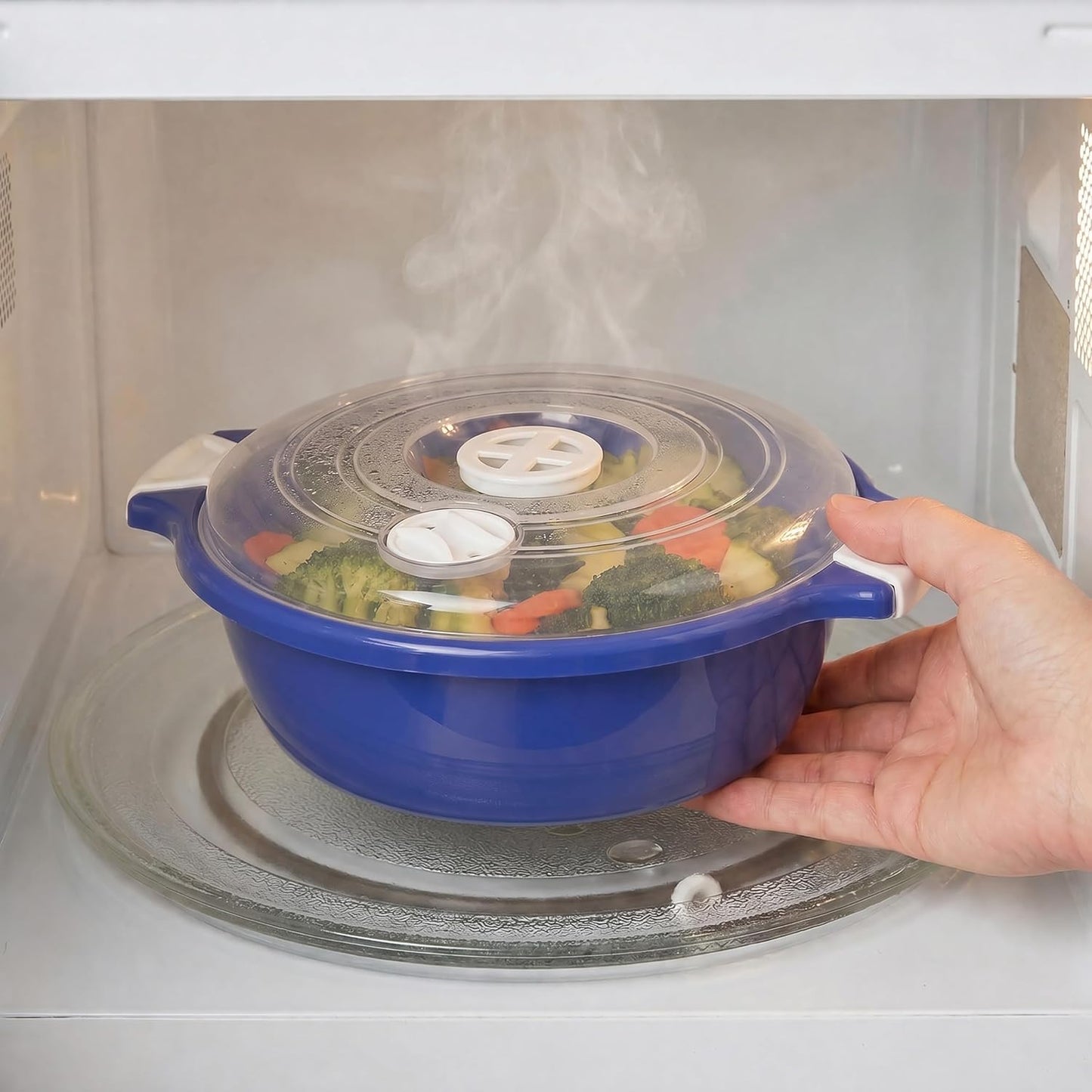 2-teiliges Mikrowellenschüssel-Set mit Dampfventil, Blau