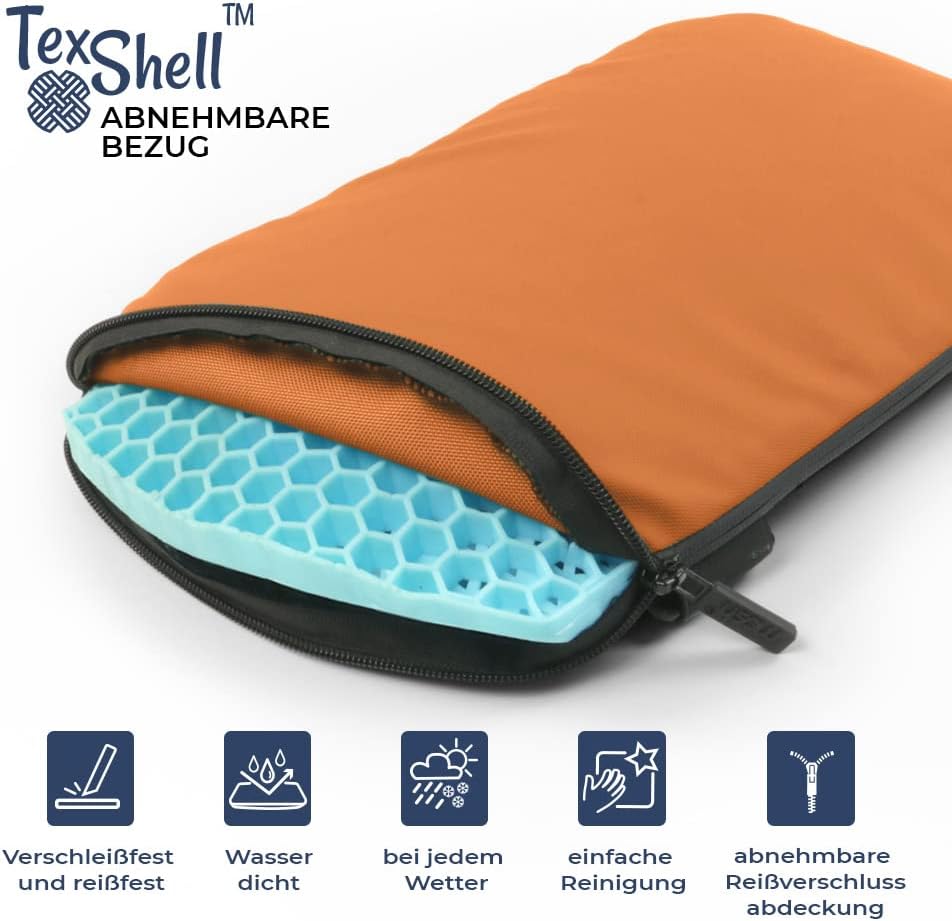 Outdoor Gelsitzkissen mit Karabiner, Orange / Schwarz
