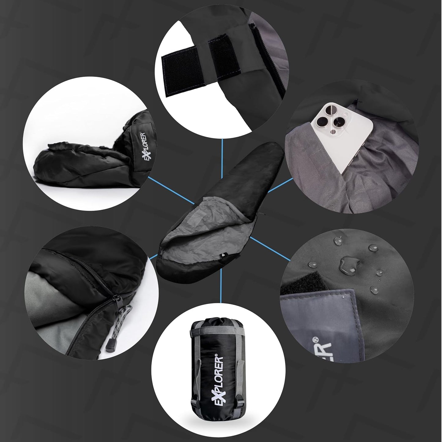 Ultraleichter Sommerschlafsack, Schwarz